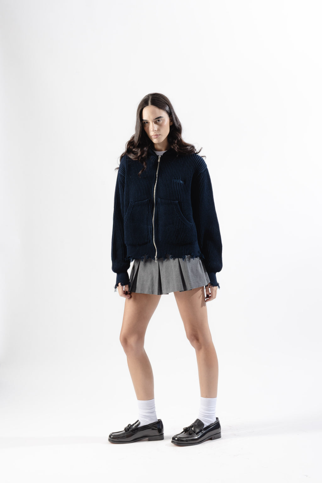 Blue Full-Zip Knit Hoodie