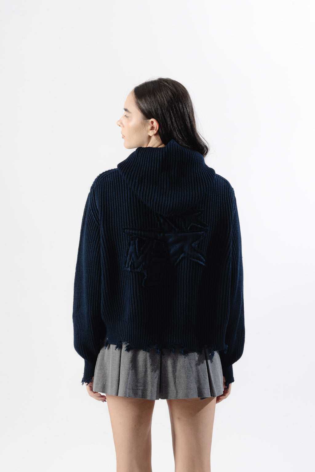 Blue Full-Zip Knit Hoodie