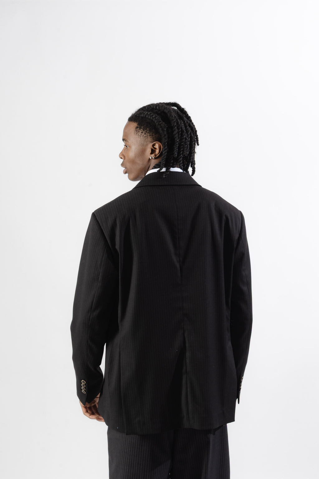 Black Pinstripe Single-Breasted Blazer