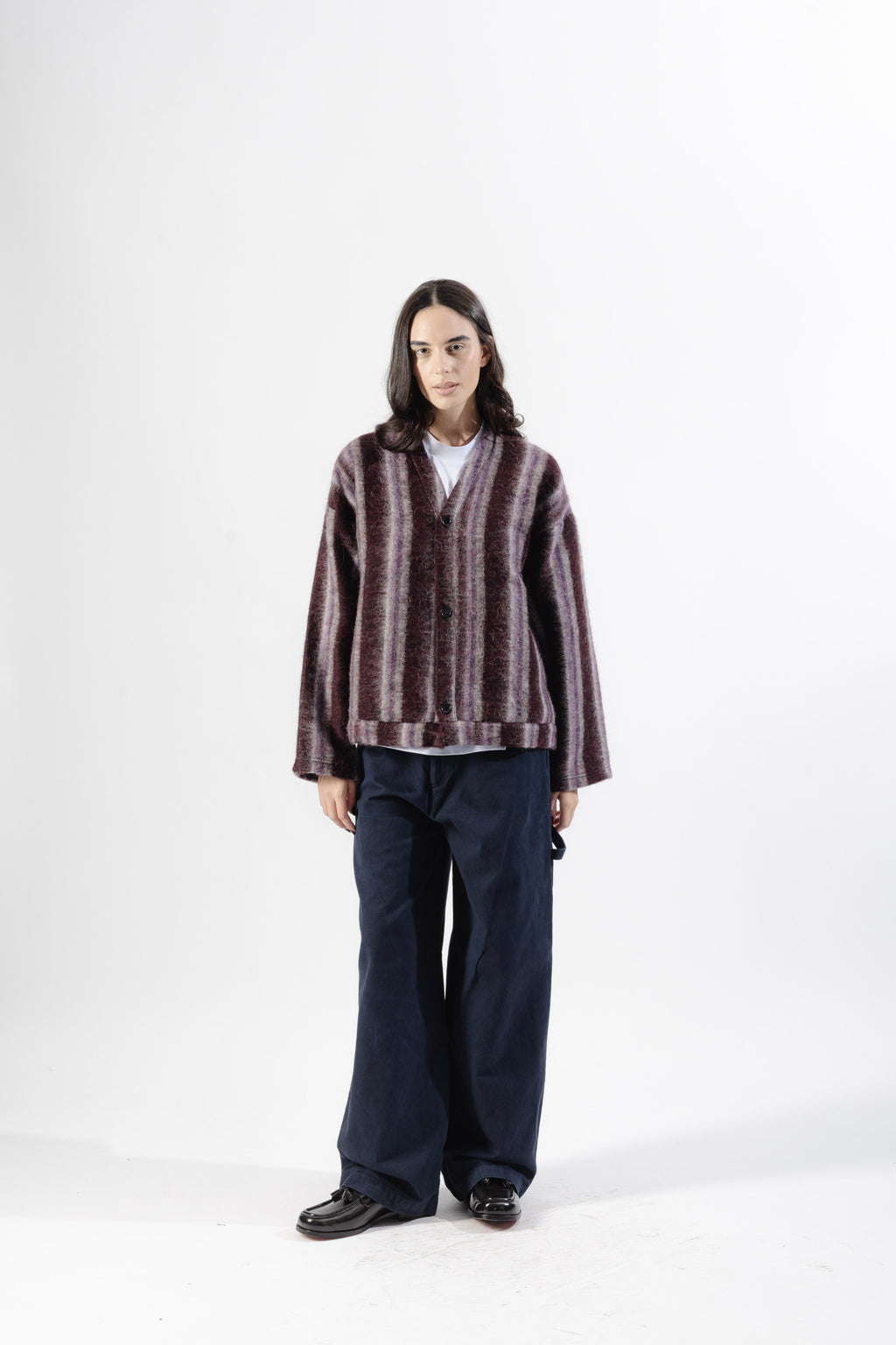 Burgundy / Grey Mohair Cardigan