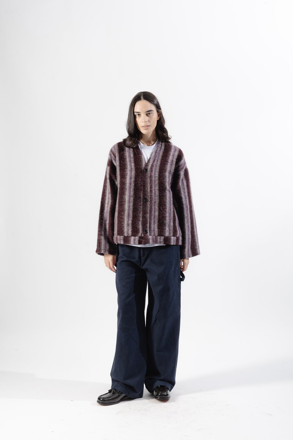 Burgundy / Grey Mohair Cardigan