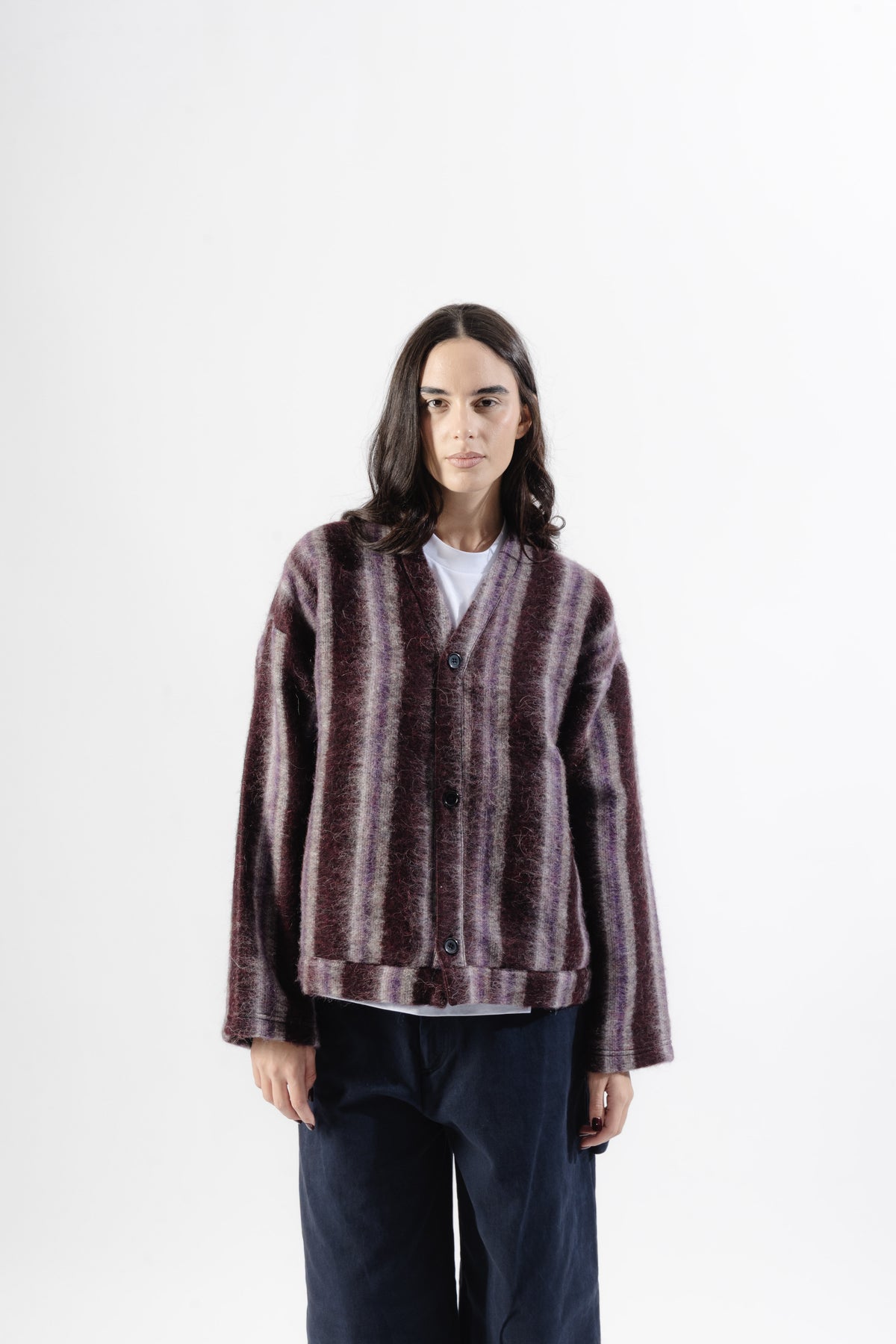 Burgundy / Grey Mohair Cardigan