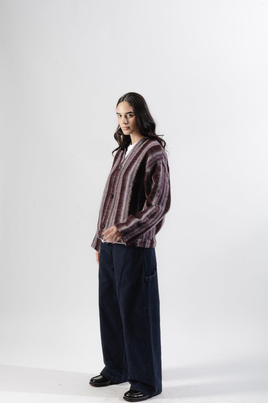 Burgundy / Grey Mohair Cardigan