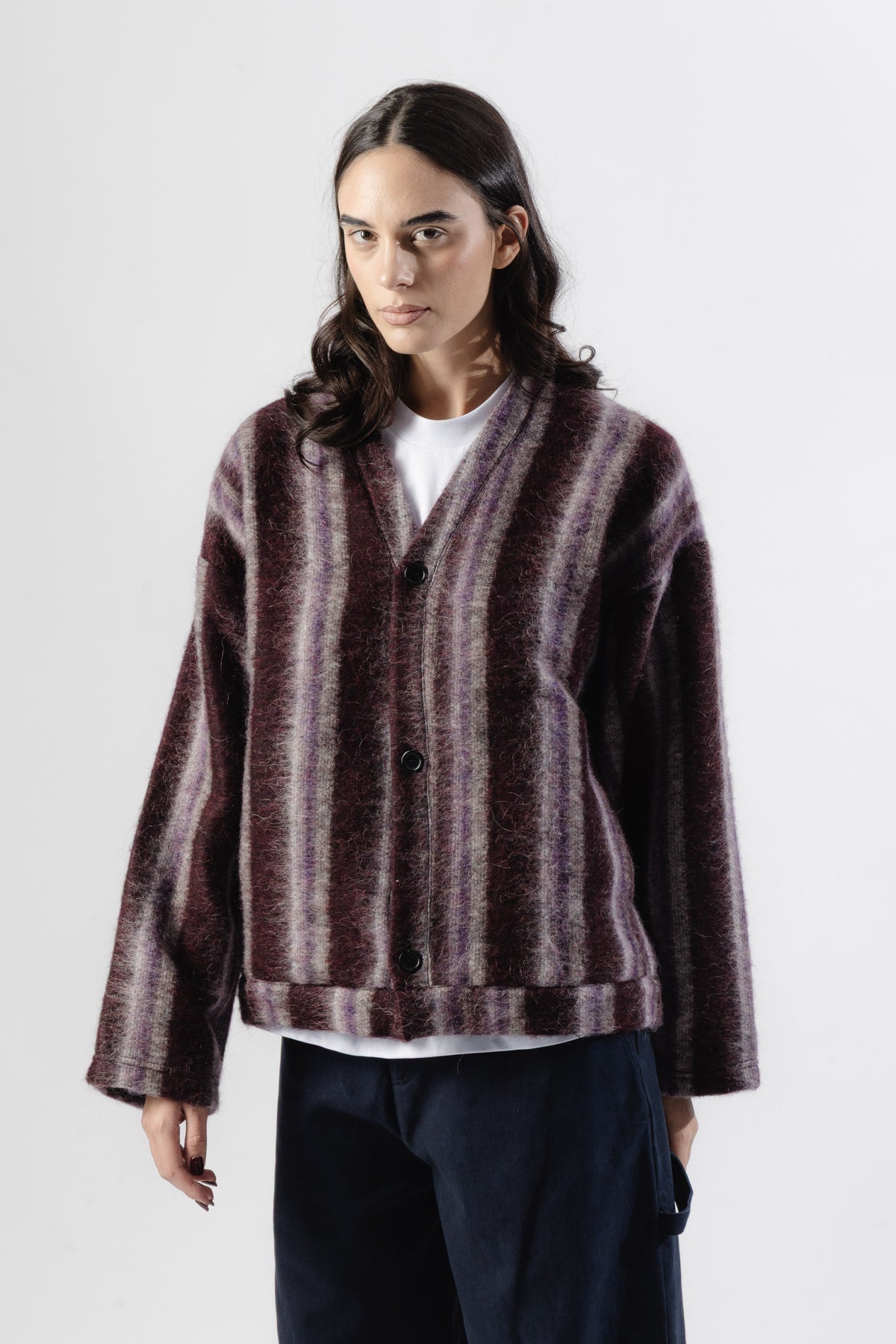 Burgundy / Grey Mohair Cardigan