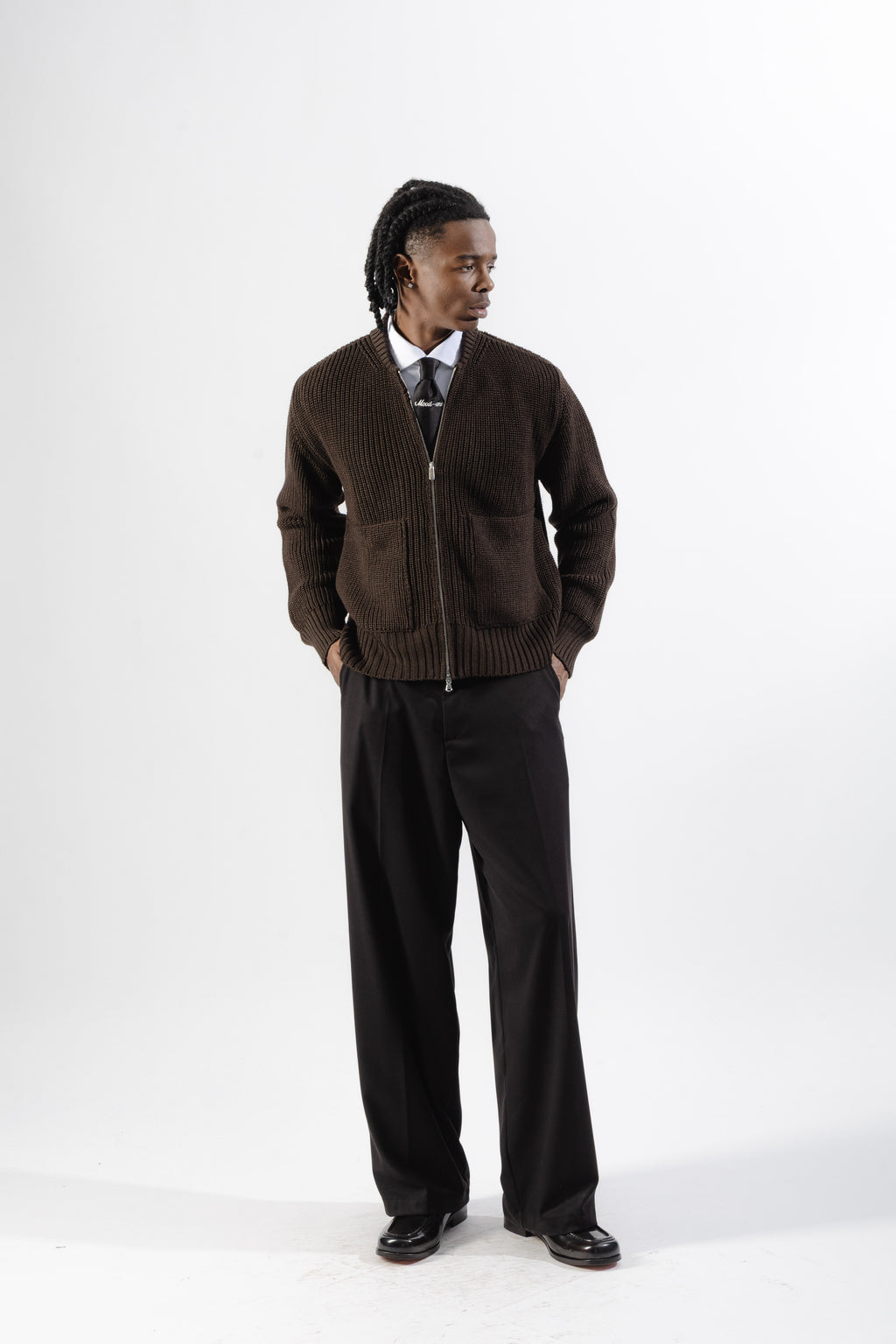 Brown Full-Zip Knit Jacket
