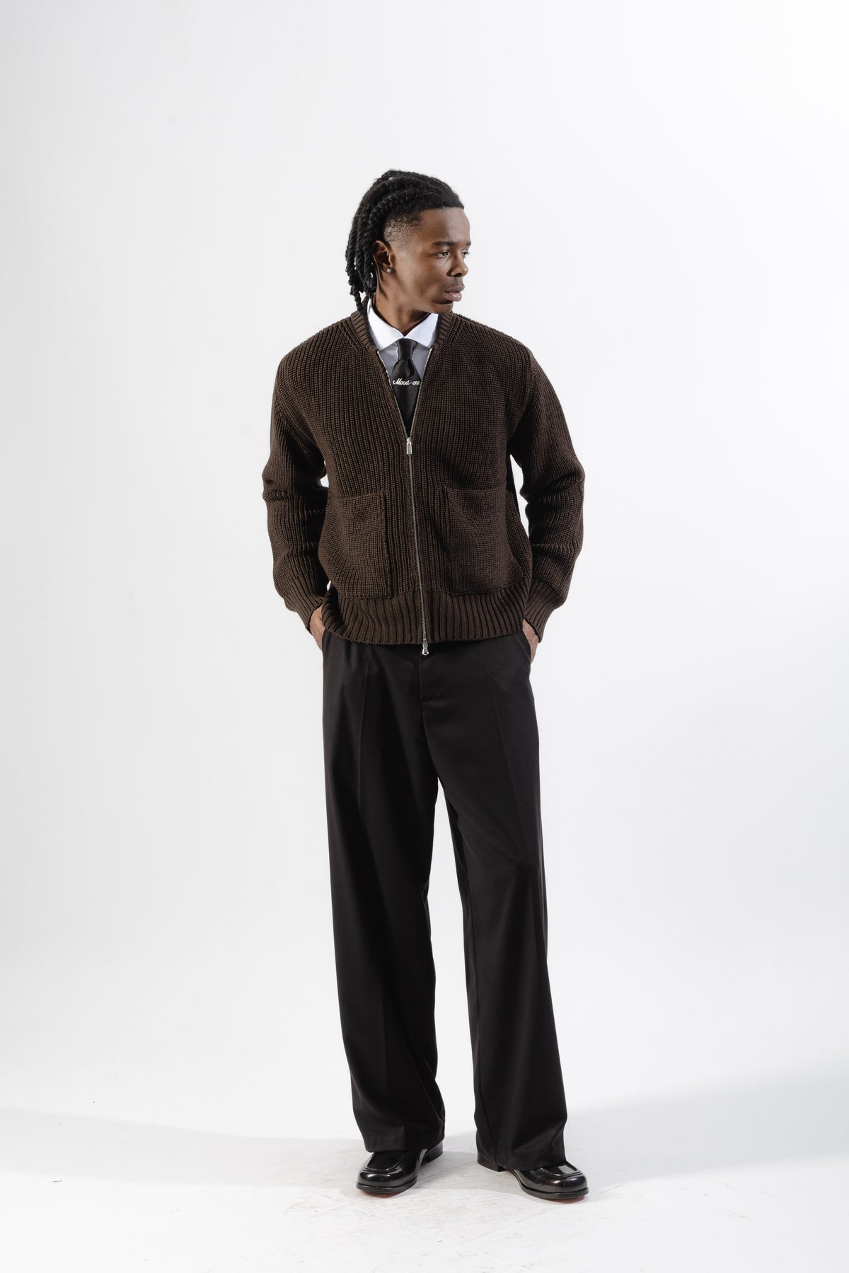 Brown Full-Zip Knit Jacket