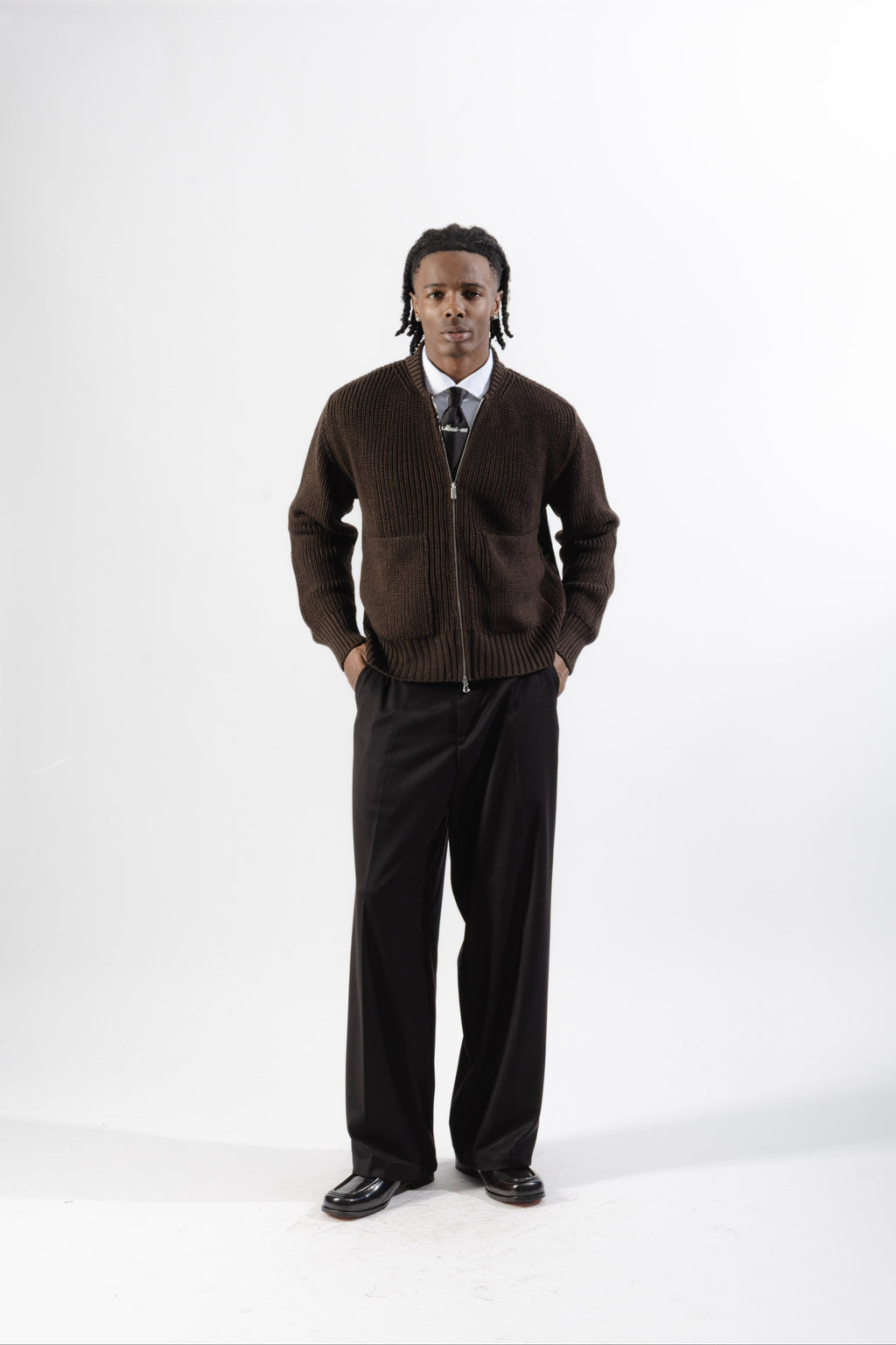Brown Full-Zip Knit Jacket