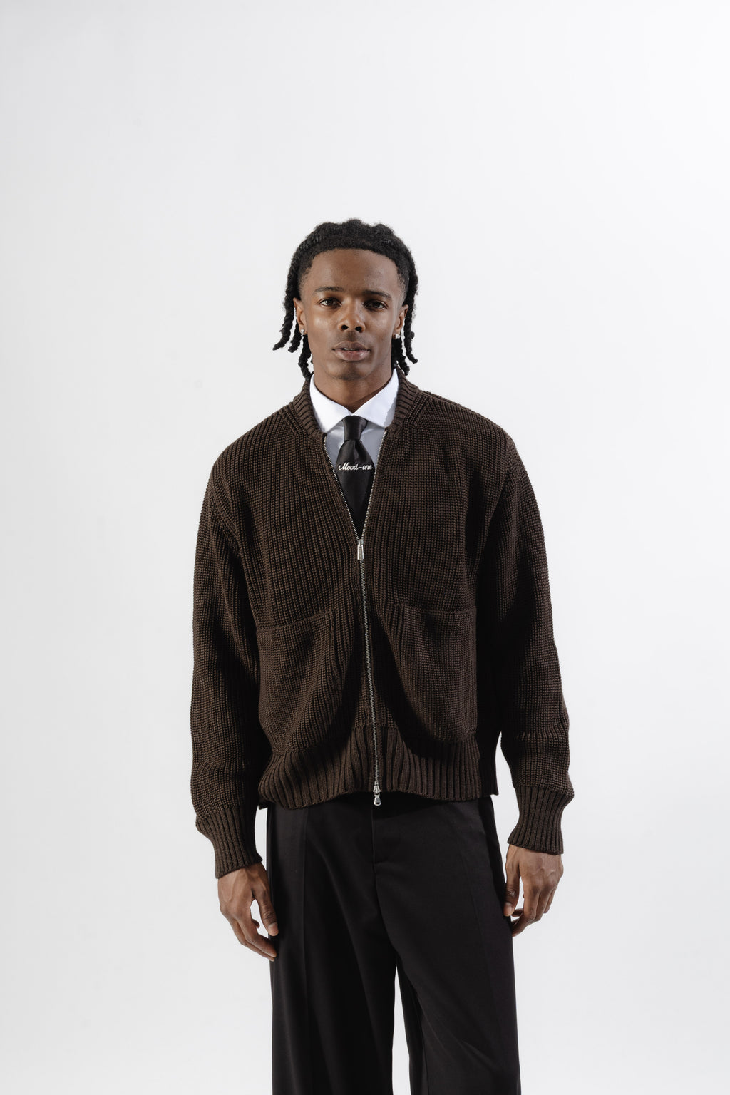 Brown Full-Zip Knit Jacket