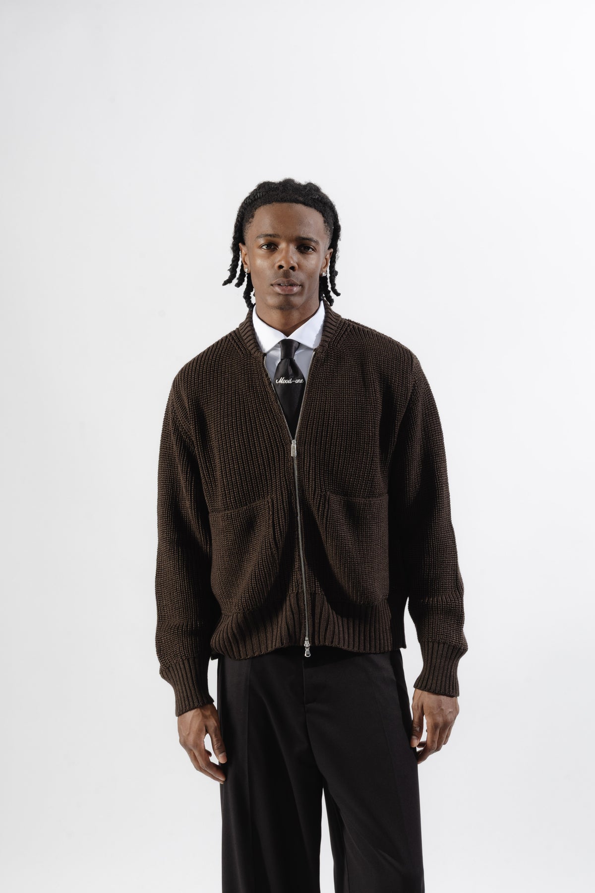Brown Full-Zip Knit Jacket