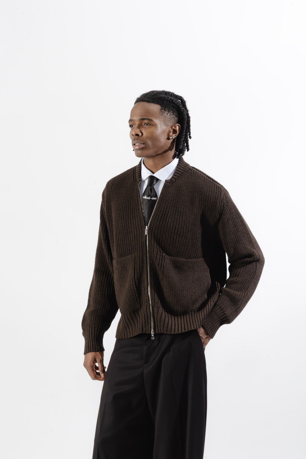 Brown Full-Zip Knit Jacket