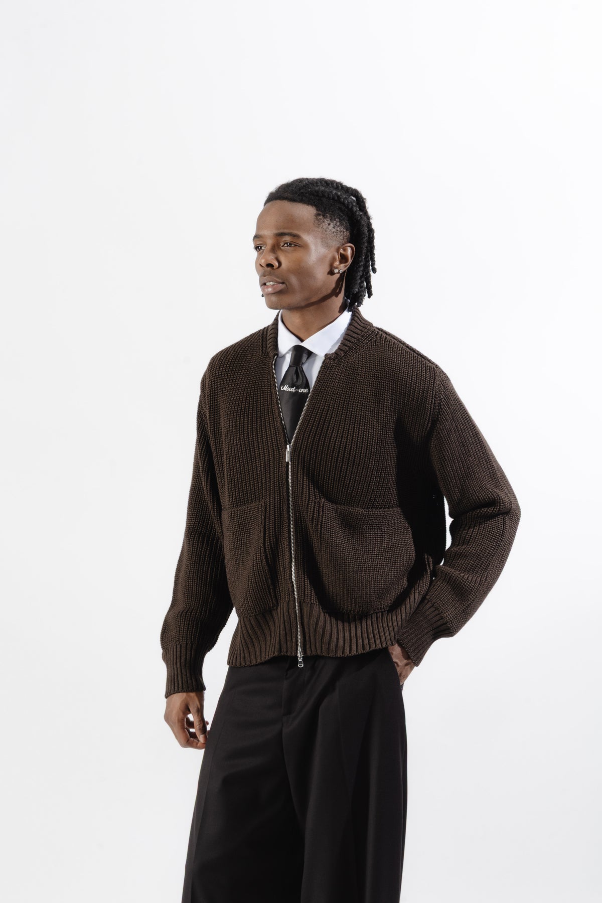 Brown Full-Zip Knit Jacket
