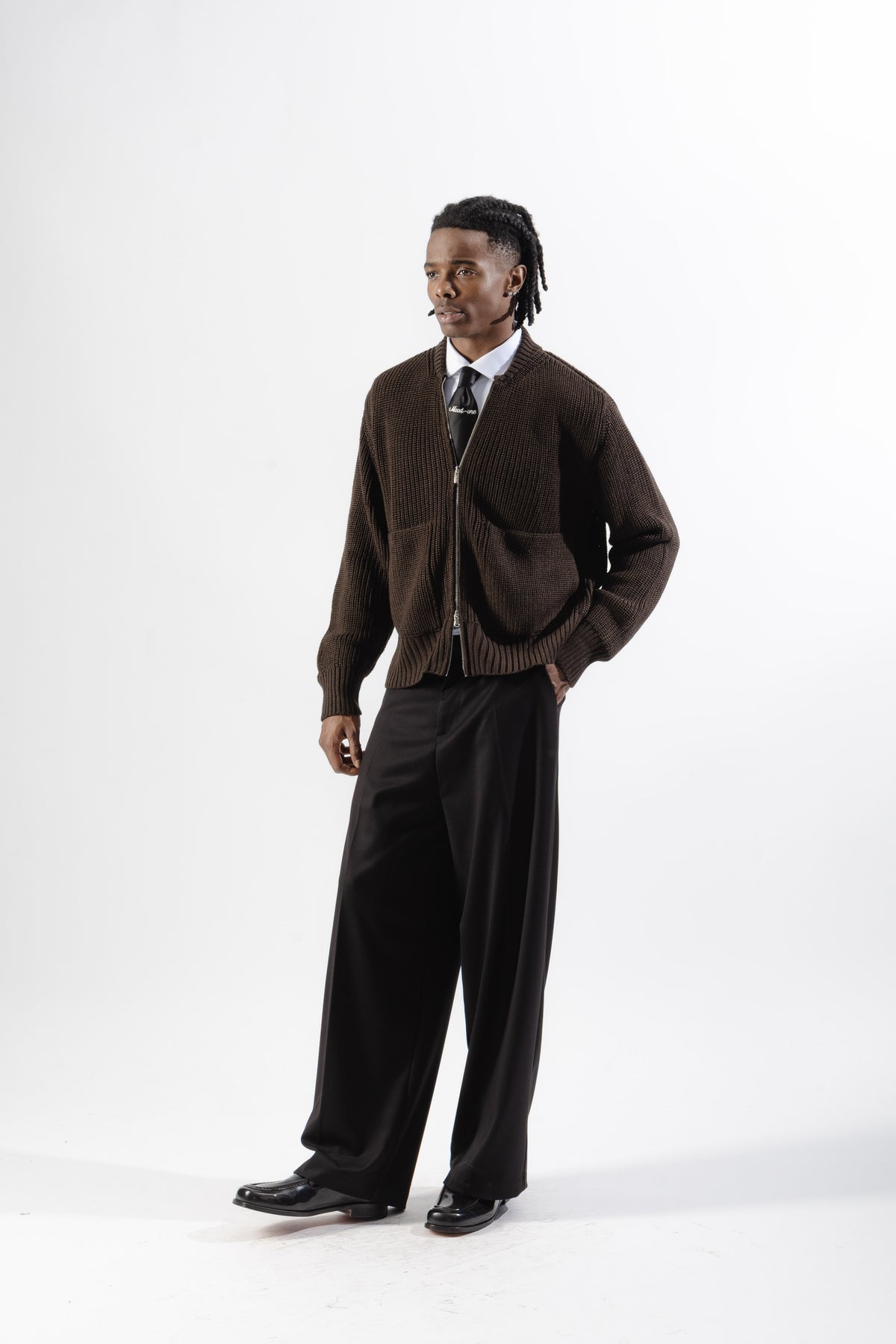 Brown Full-Zip Knit Jacket