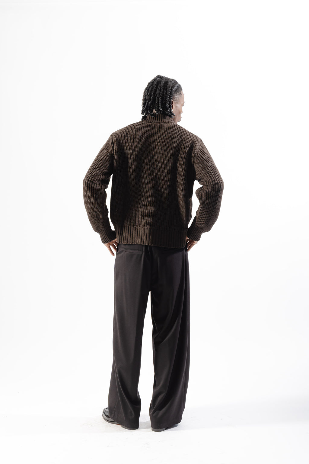 Brown Full-Zip Knit Jacket
