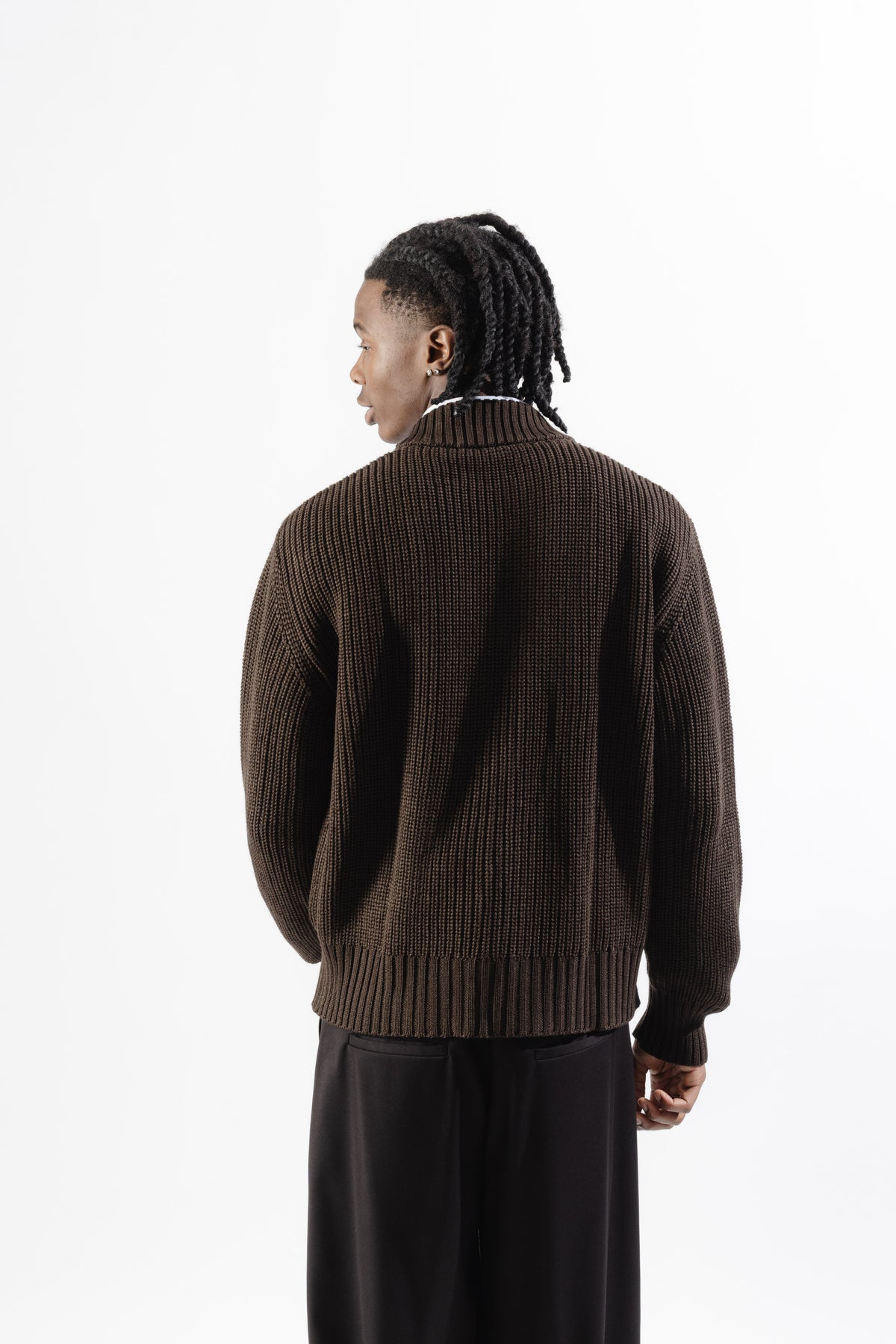 Brown Full-Zip Knit Jacket