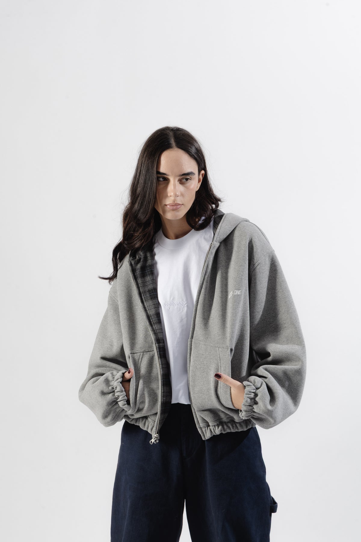 Grey / Grey Tartan Reversible Zip Hoodie