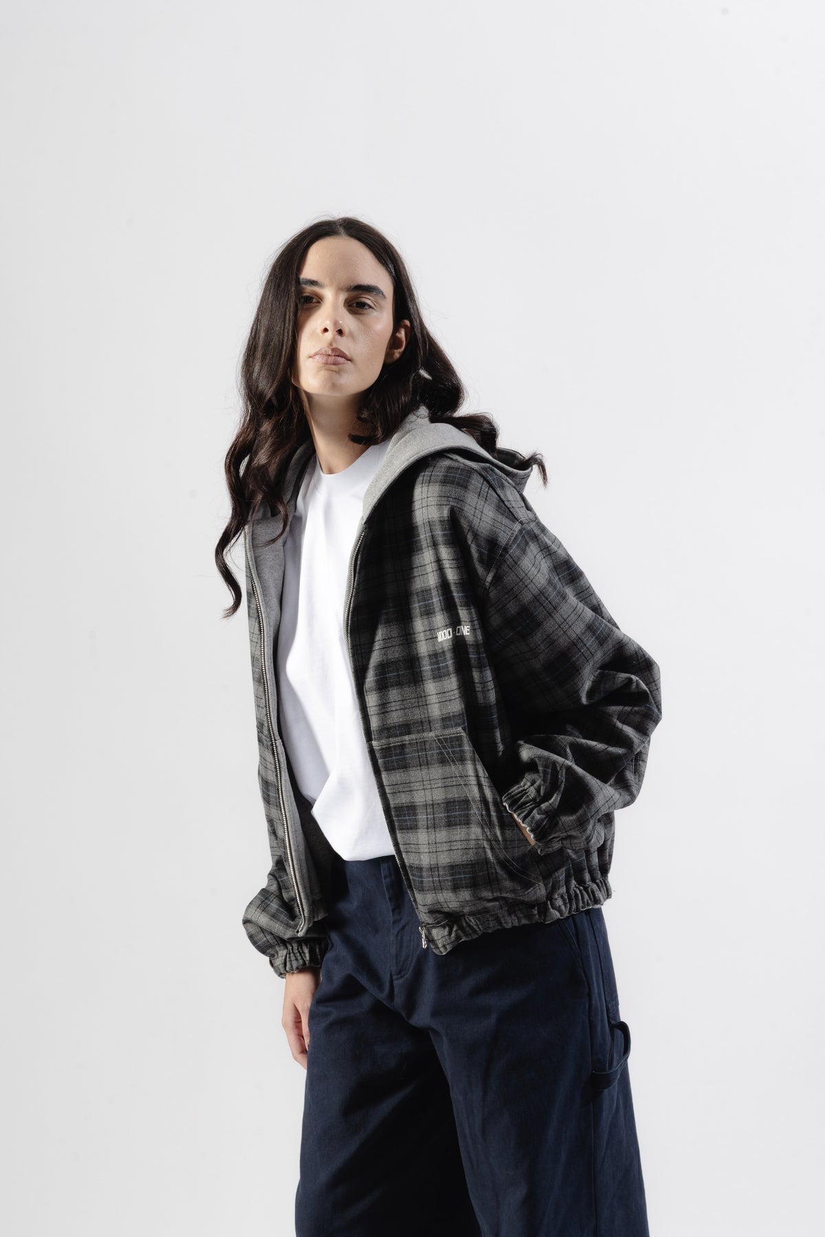 Grey / Grey Tartan Reversible Zip Hoodie
