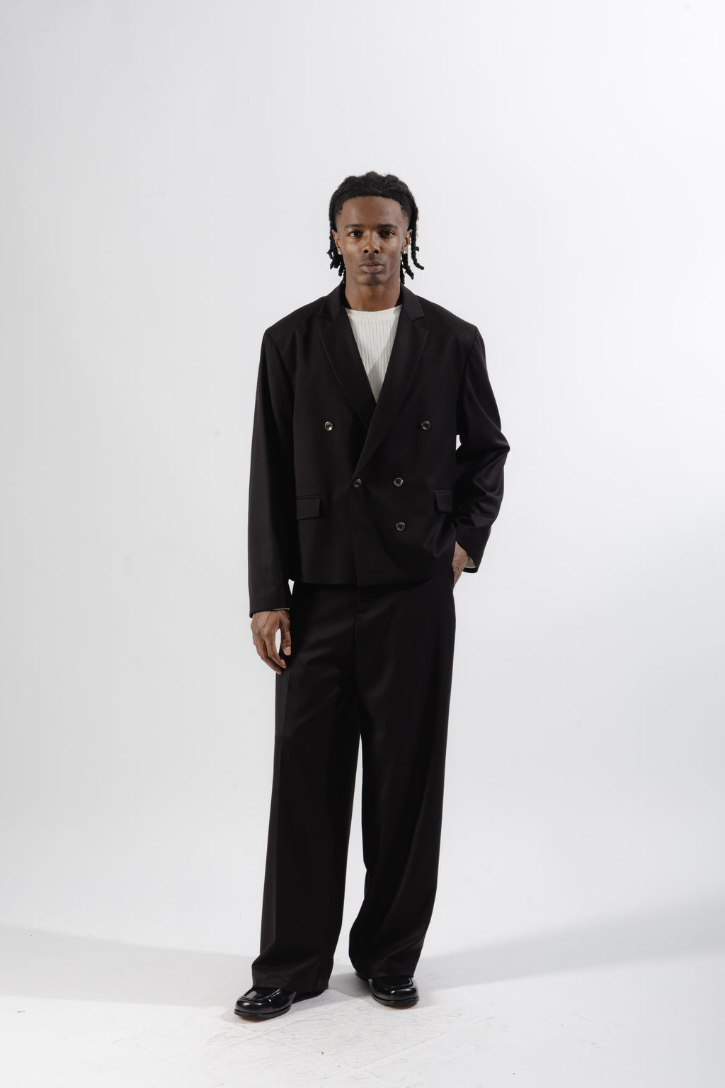 Black Cropped Double-Breasted Blazer
