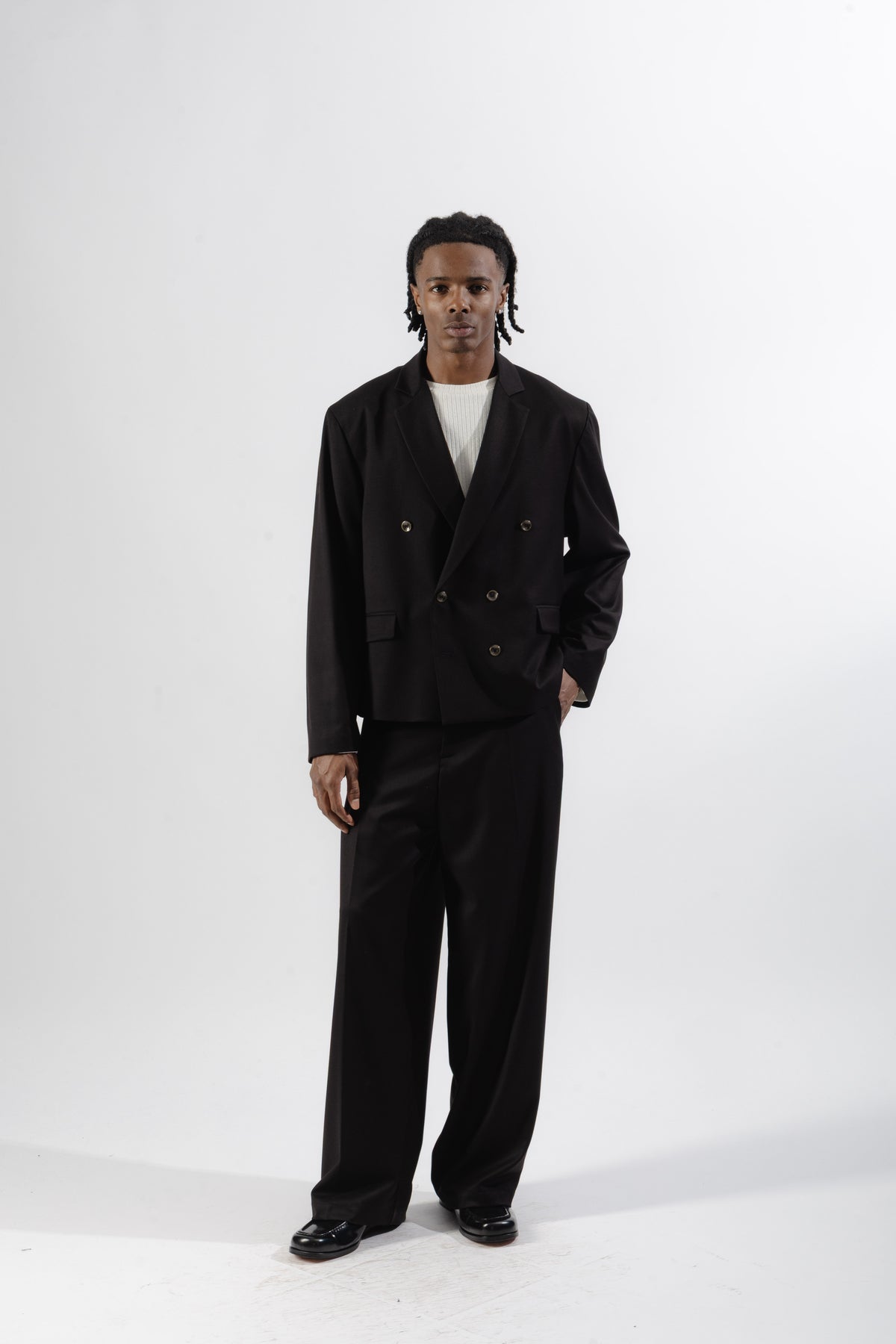 Black Cropped Double-Breasted Blazer