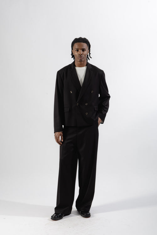 Black Cropped Double-Breasted Blazer