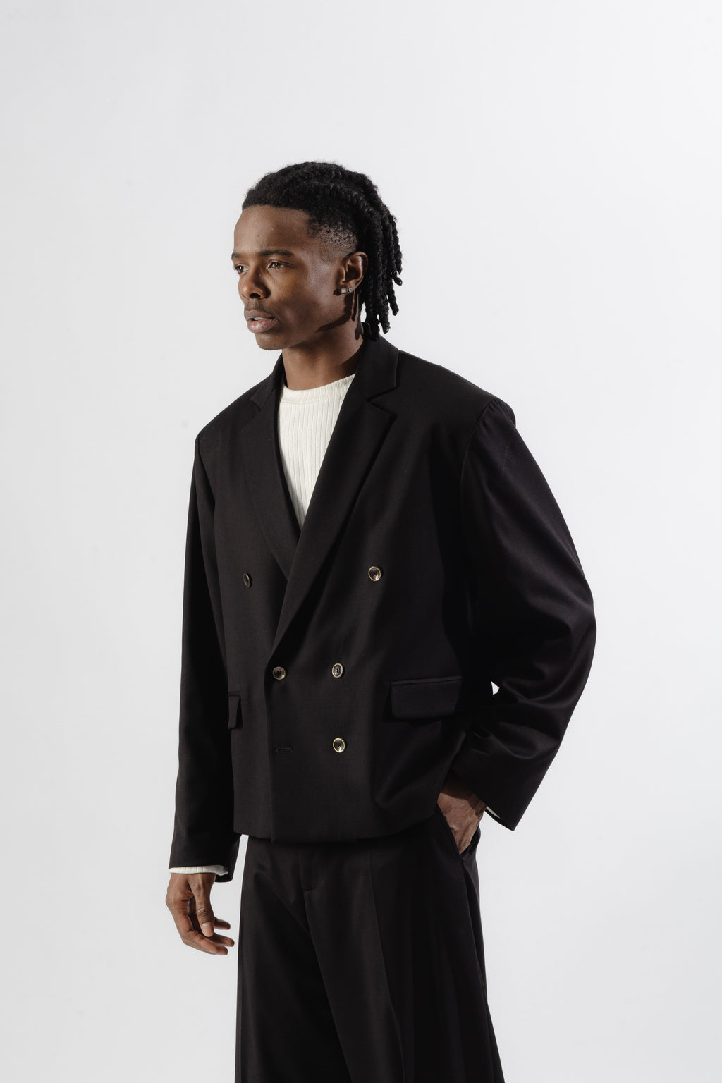 Black Cropped Double-Breasted Blazer