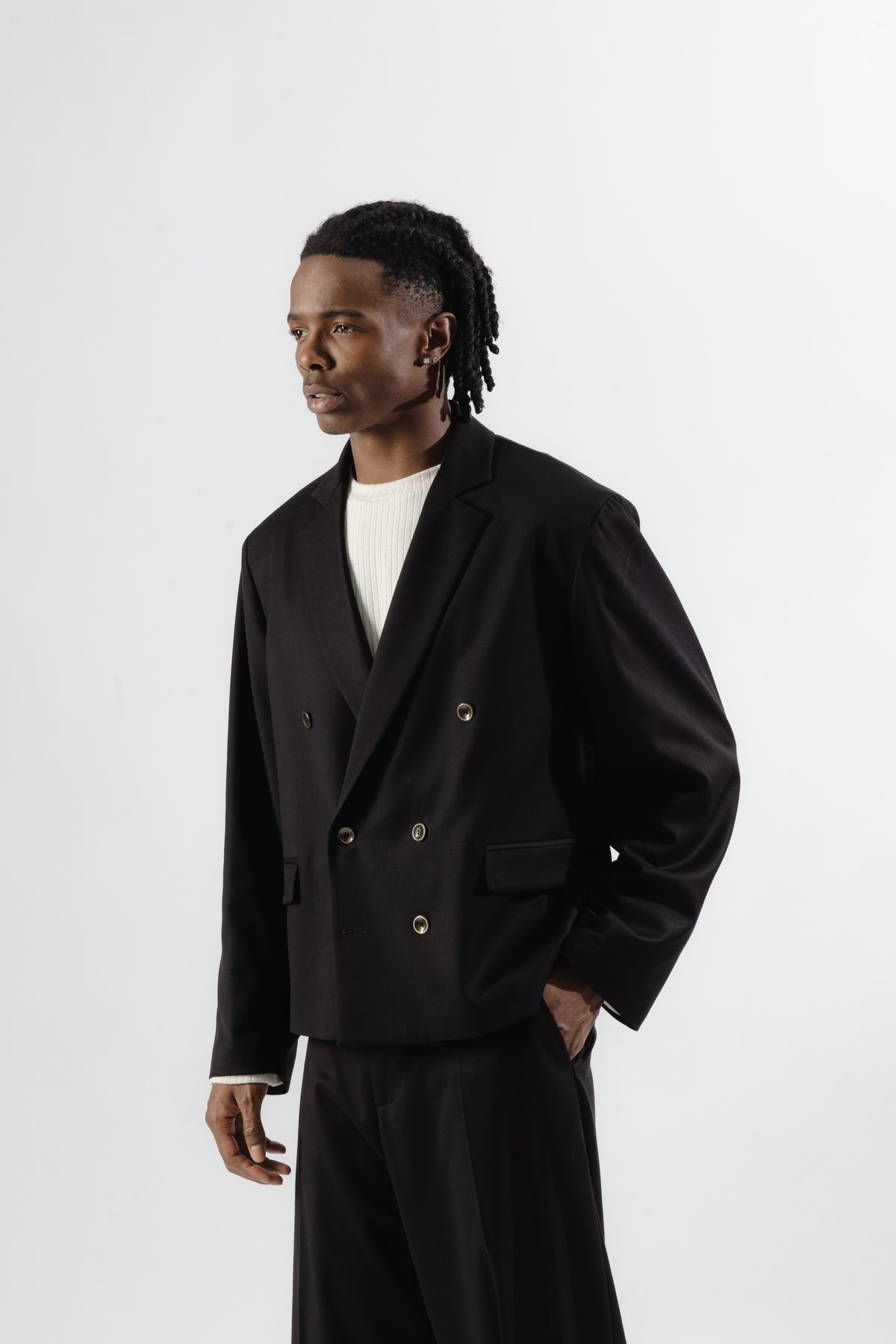 Black Cropped Double-Breasted Blazer