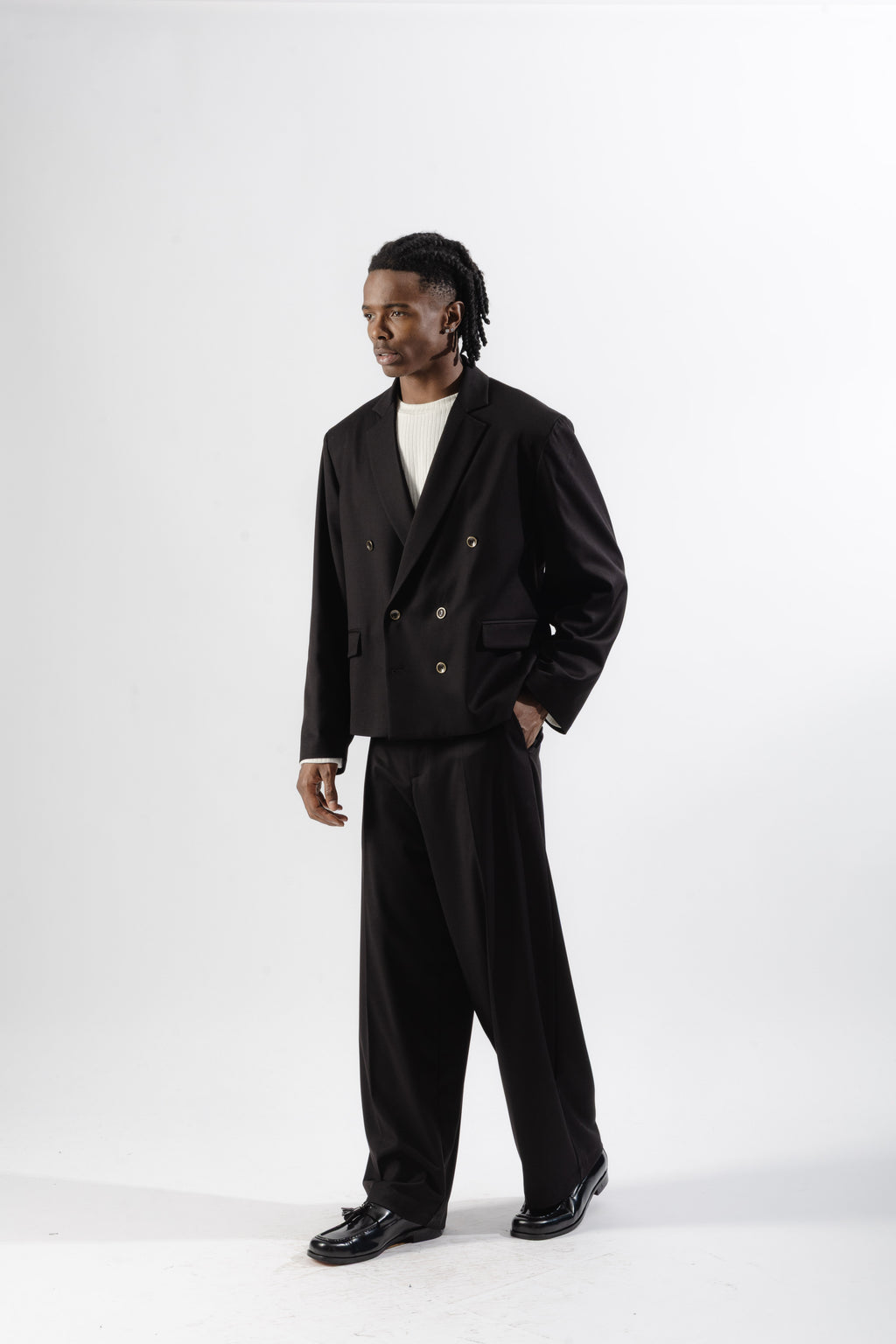 Black Cropped Double-Breasted Blazer