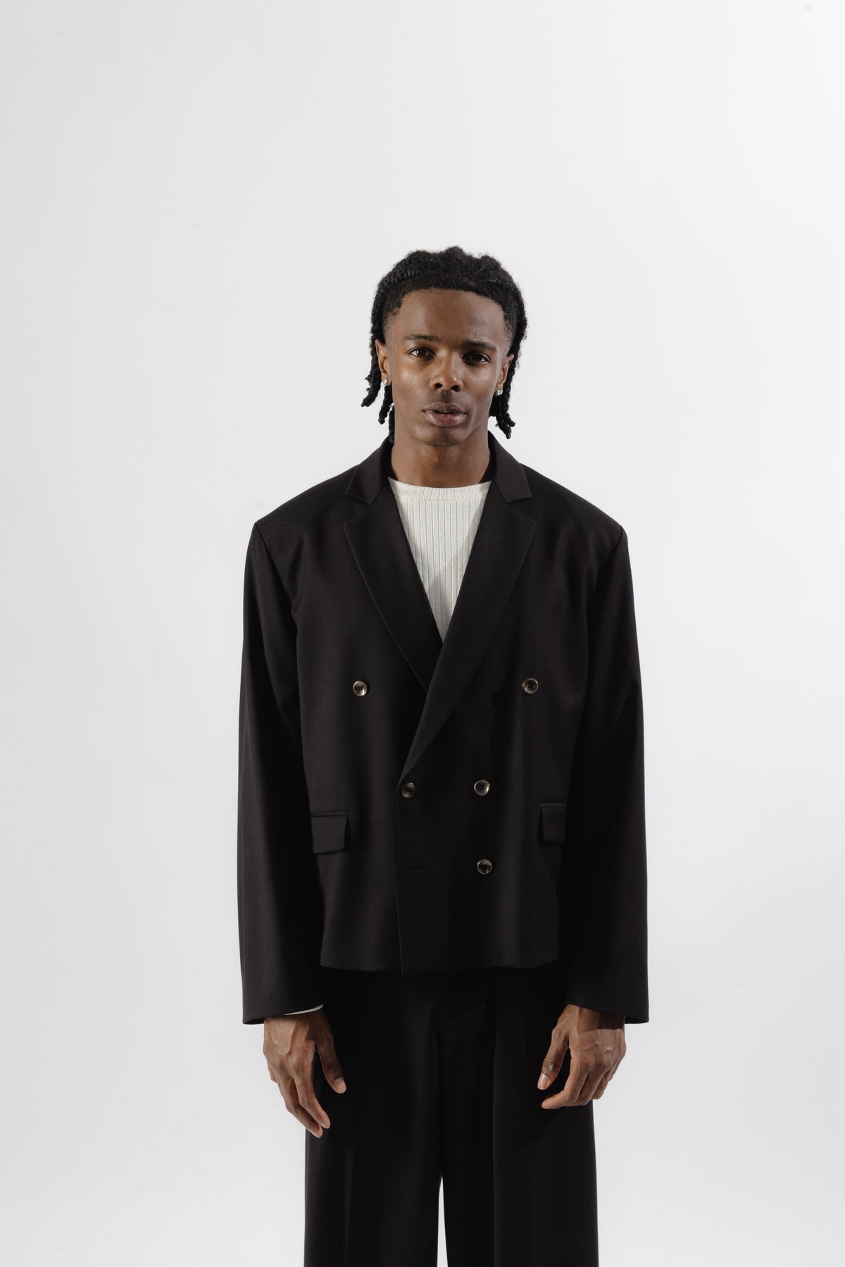 Black Cropped Double-Breasted Blazer