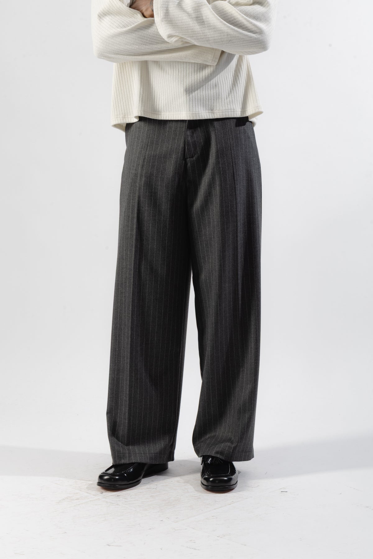 Grey Pinstripe Baggy Tailored Trousers