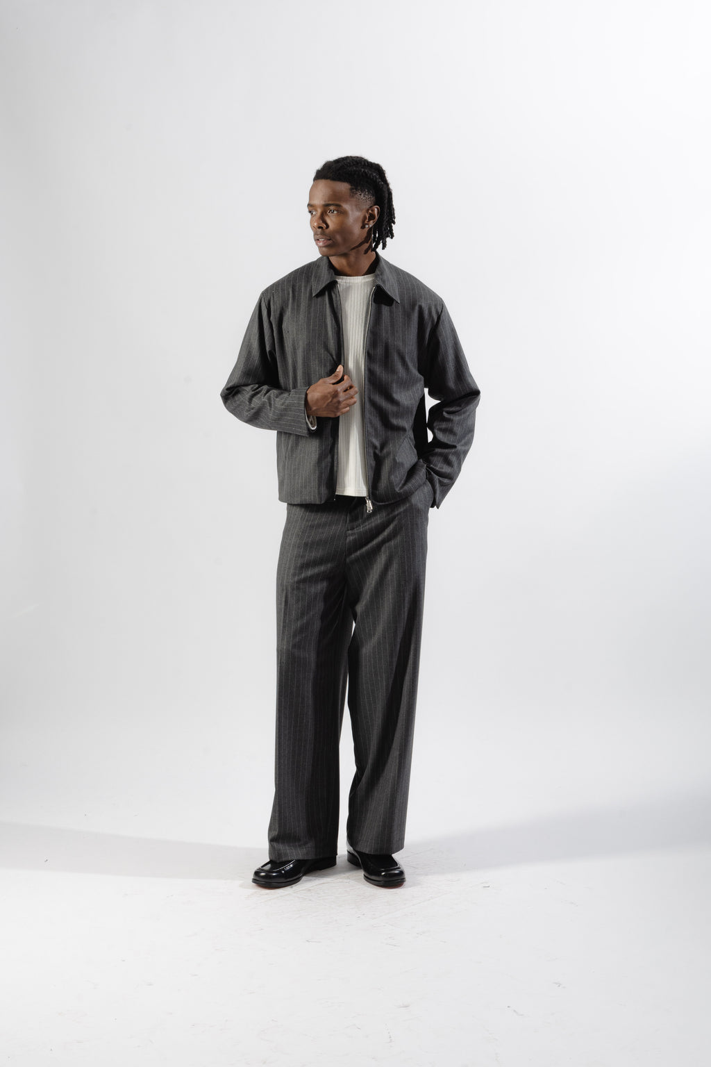Grey Pinstripe Tailored Zip Jacket
