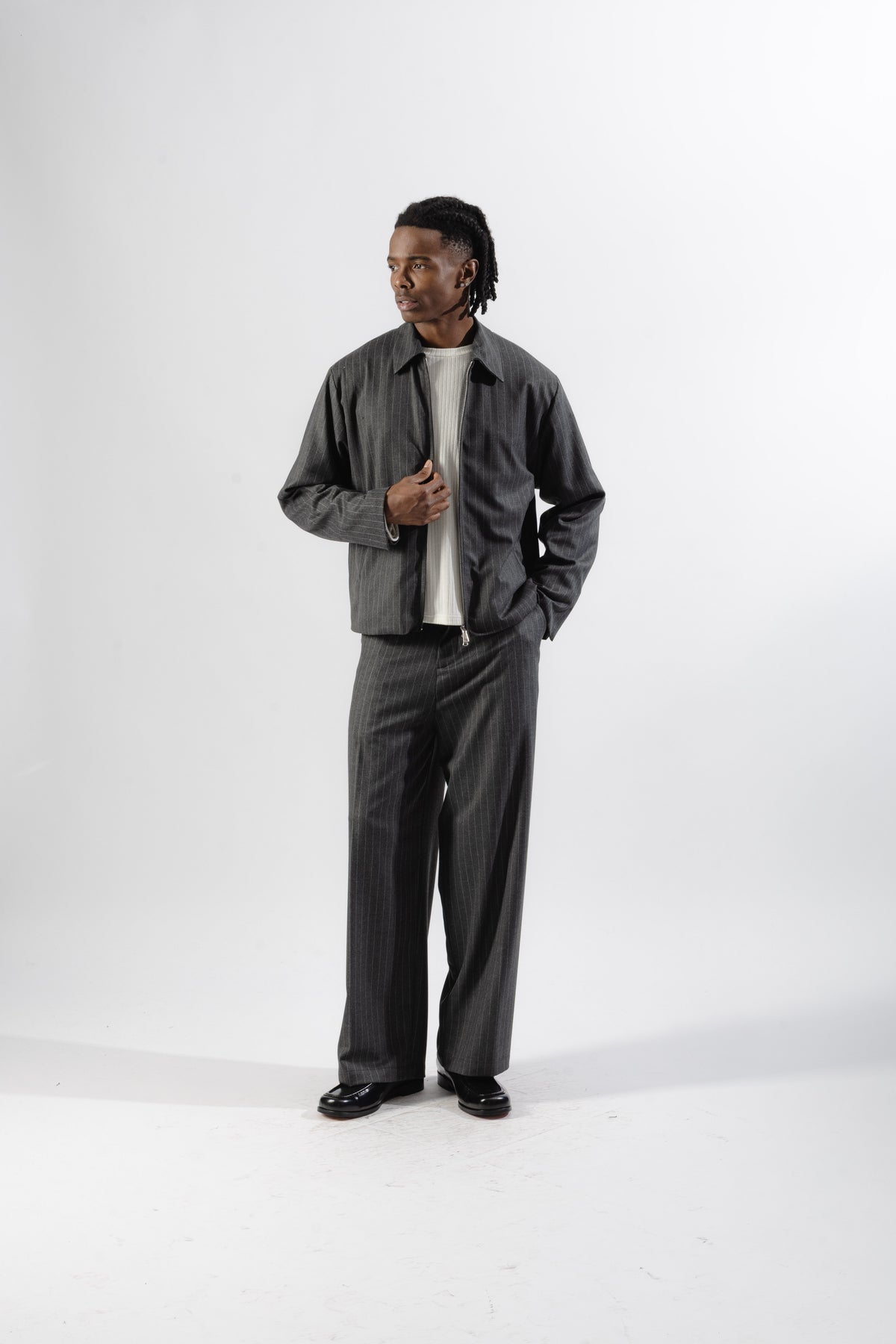 Grey Pinstripe Tailored Zip Jacket