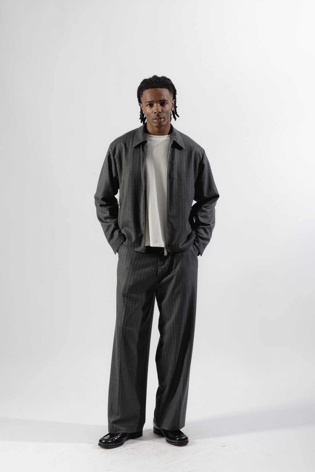 Grey Pinstripe Tailored Zip Jacket