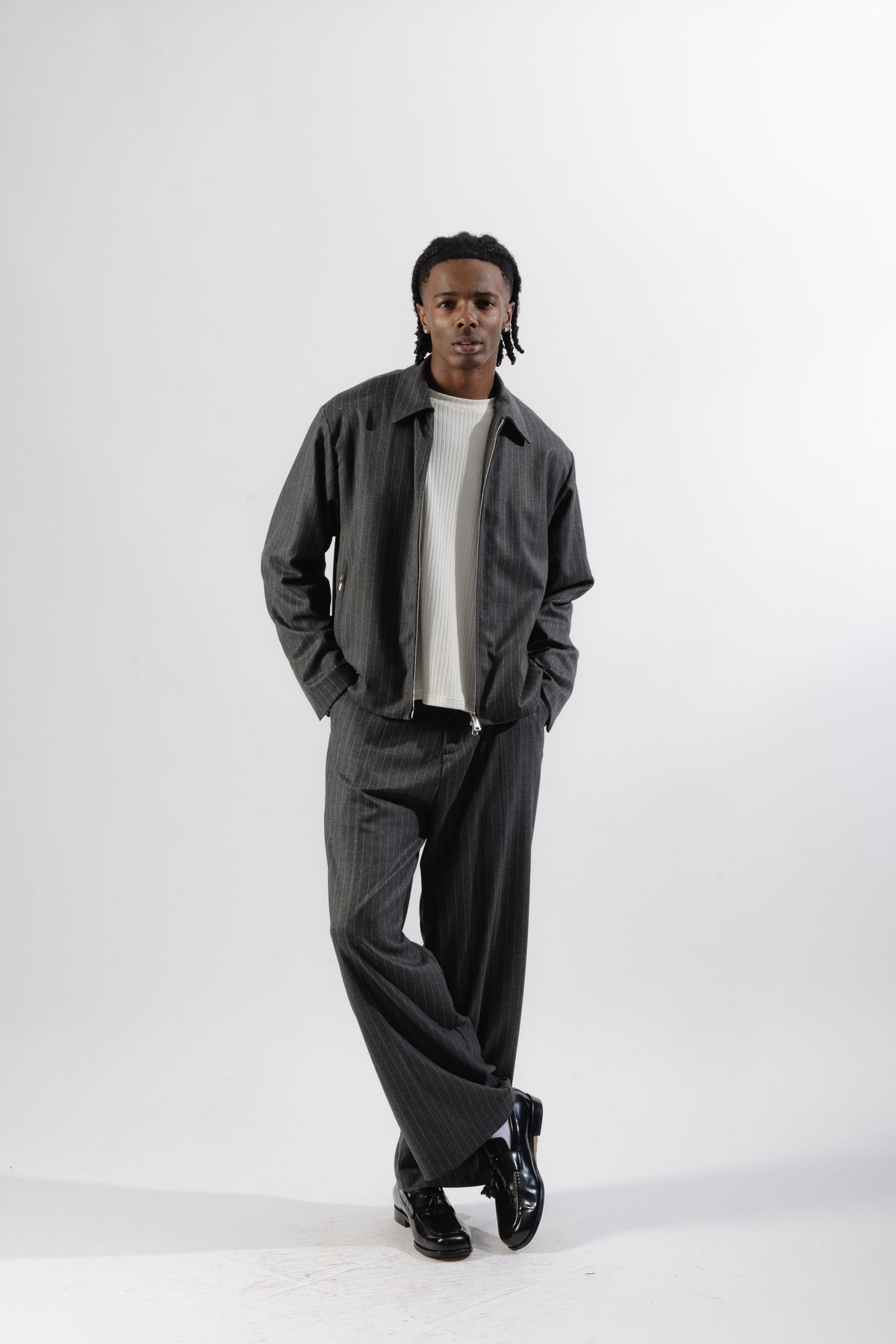 Grey Pinstripe Baggy Tailored Trousers