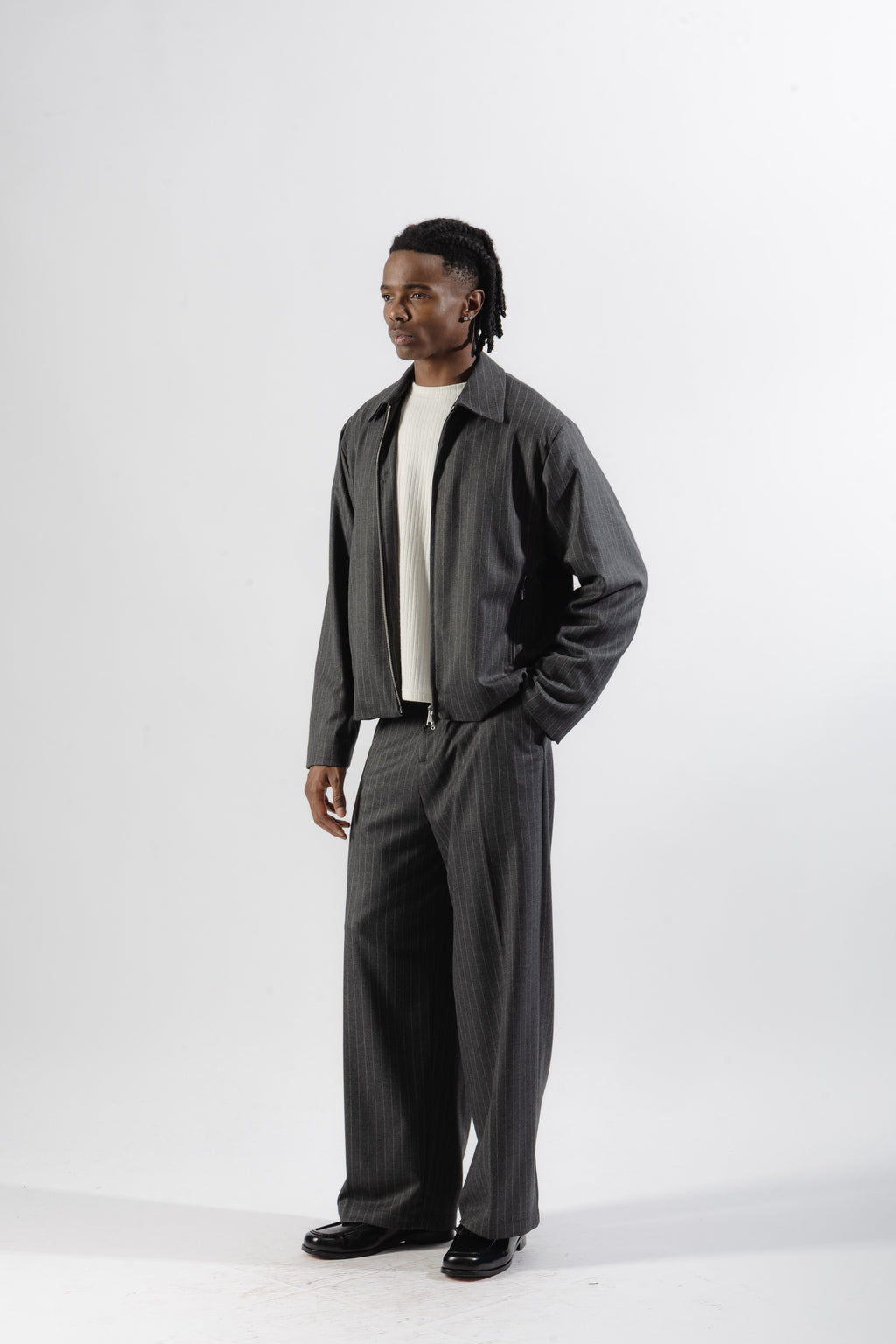 Grey Pinstripe Baggy Tailored Trousers