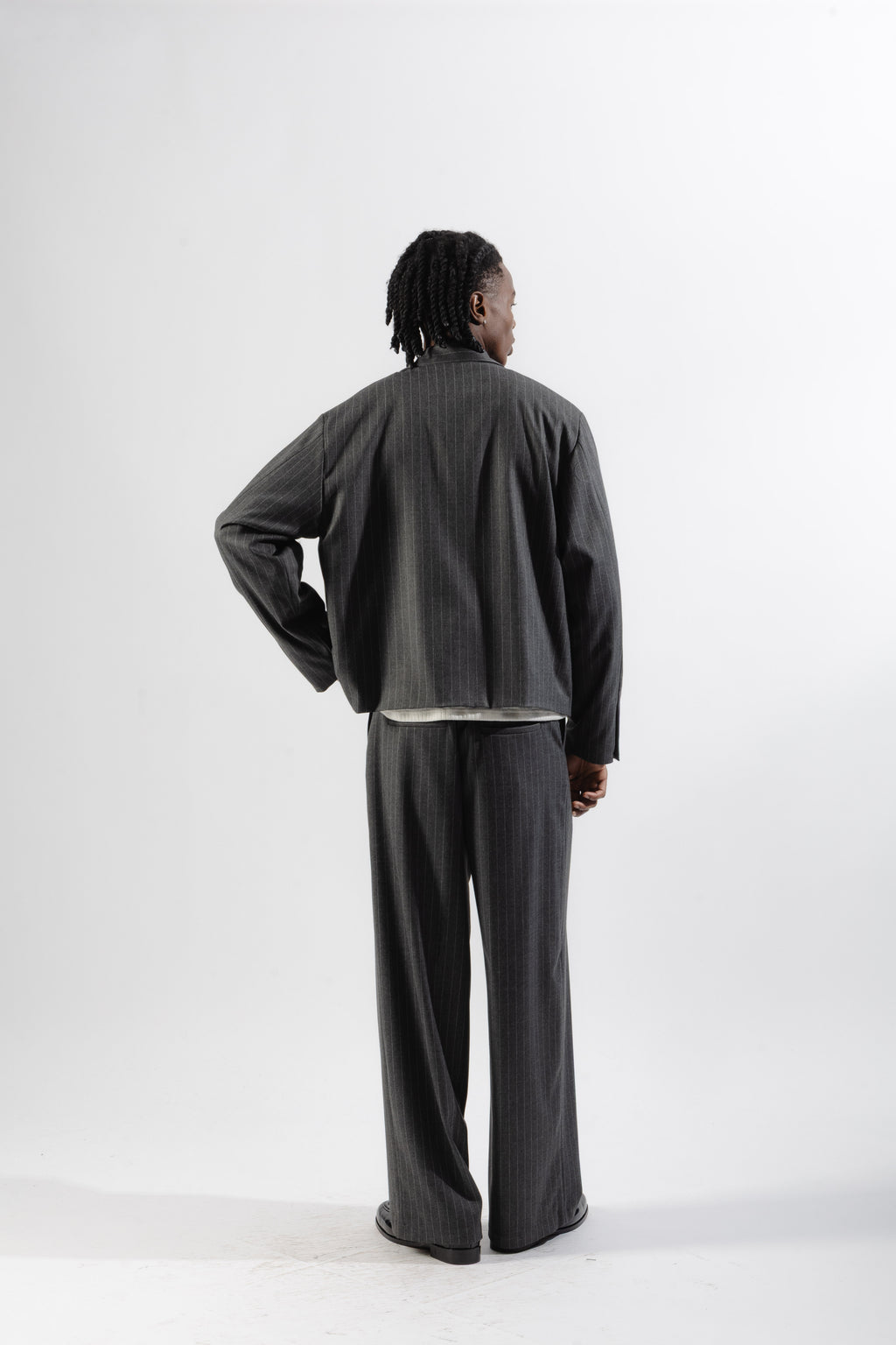 Grey Pinstripe Tailored Zip Jacket