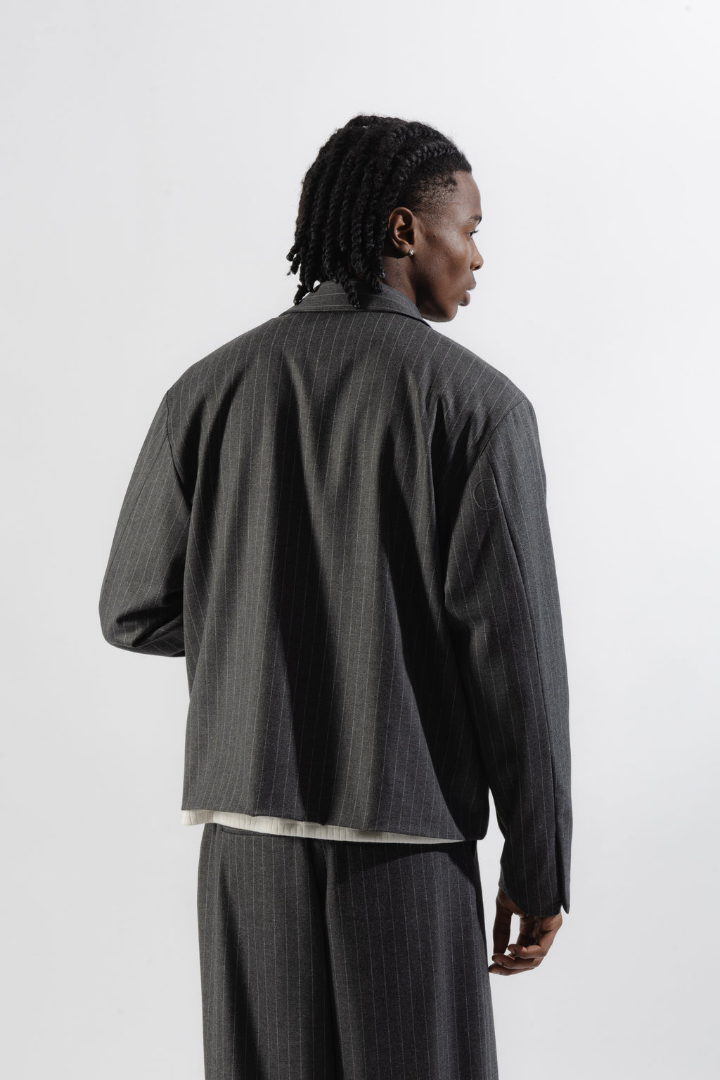 Grey Pinstripe Tailored Zip Jacket
