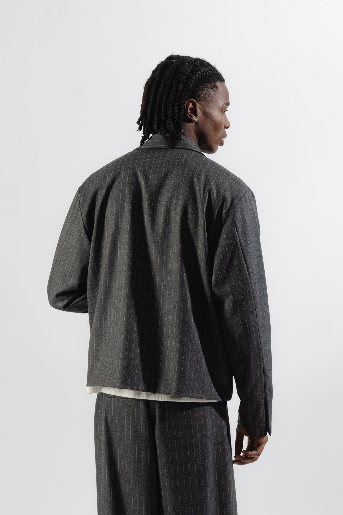 Grey Pinstripe Tailored Zip Jacket