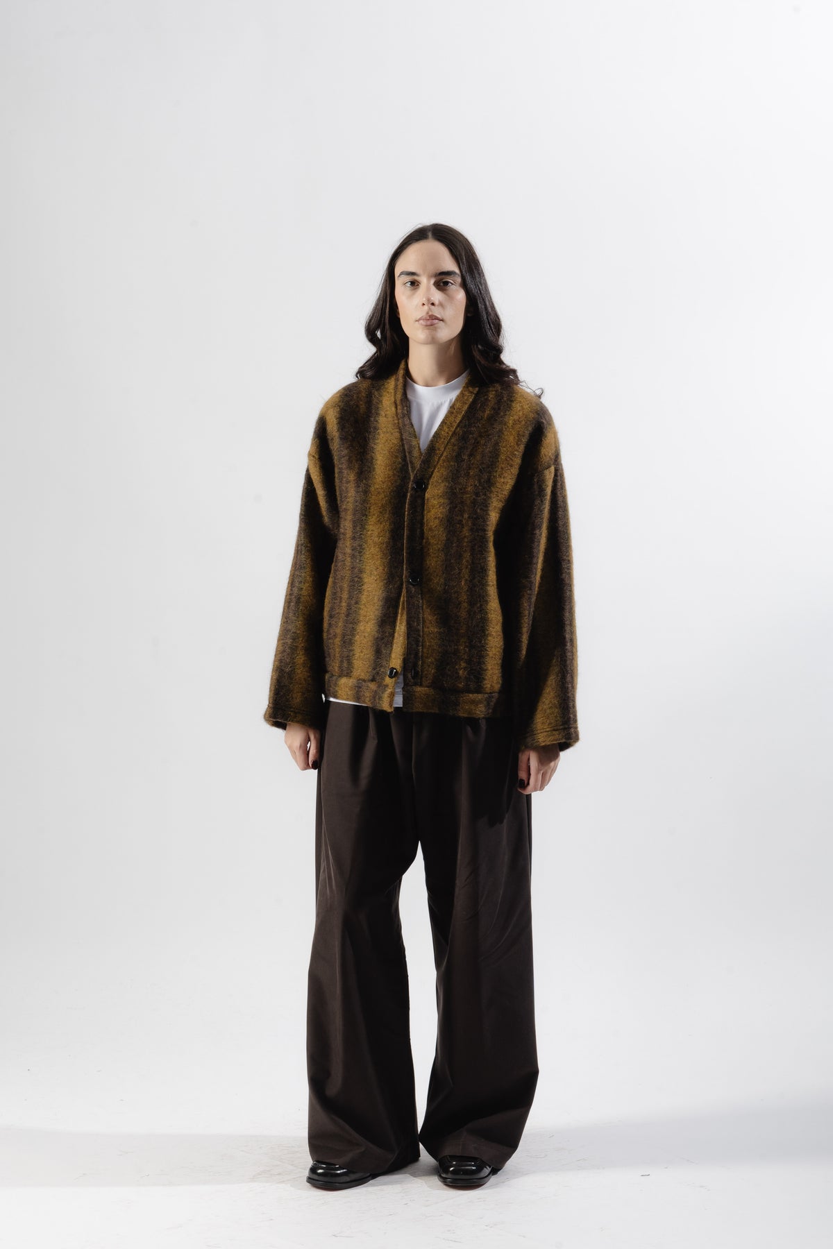 Mustard / Dark Brown Mohair Cardigan
