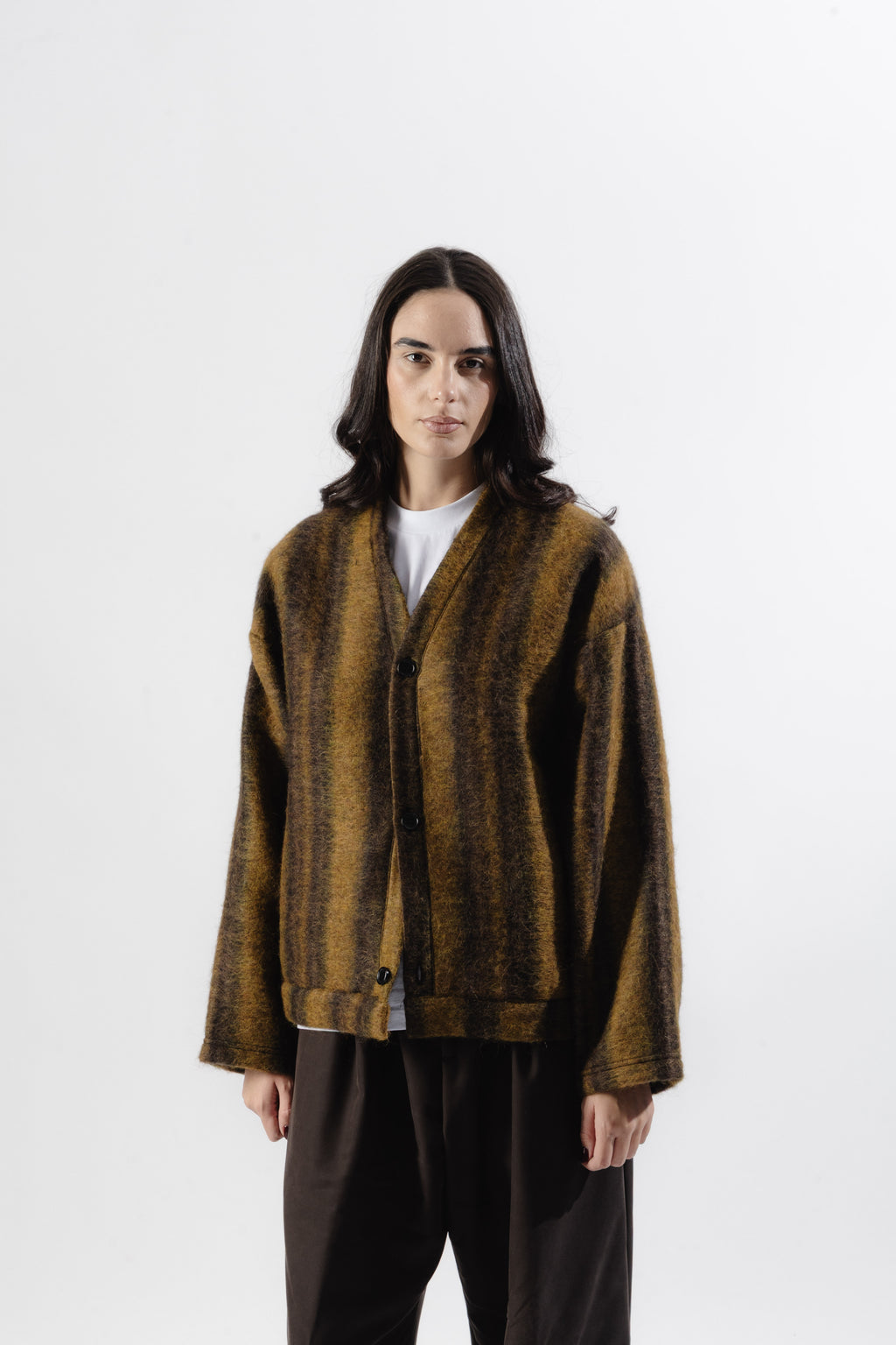 Mustard / Dark Brown Mohair Cardigan