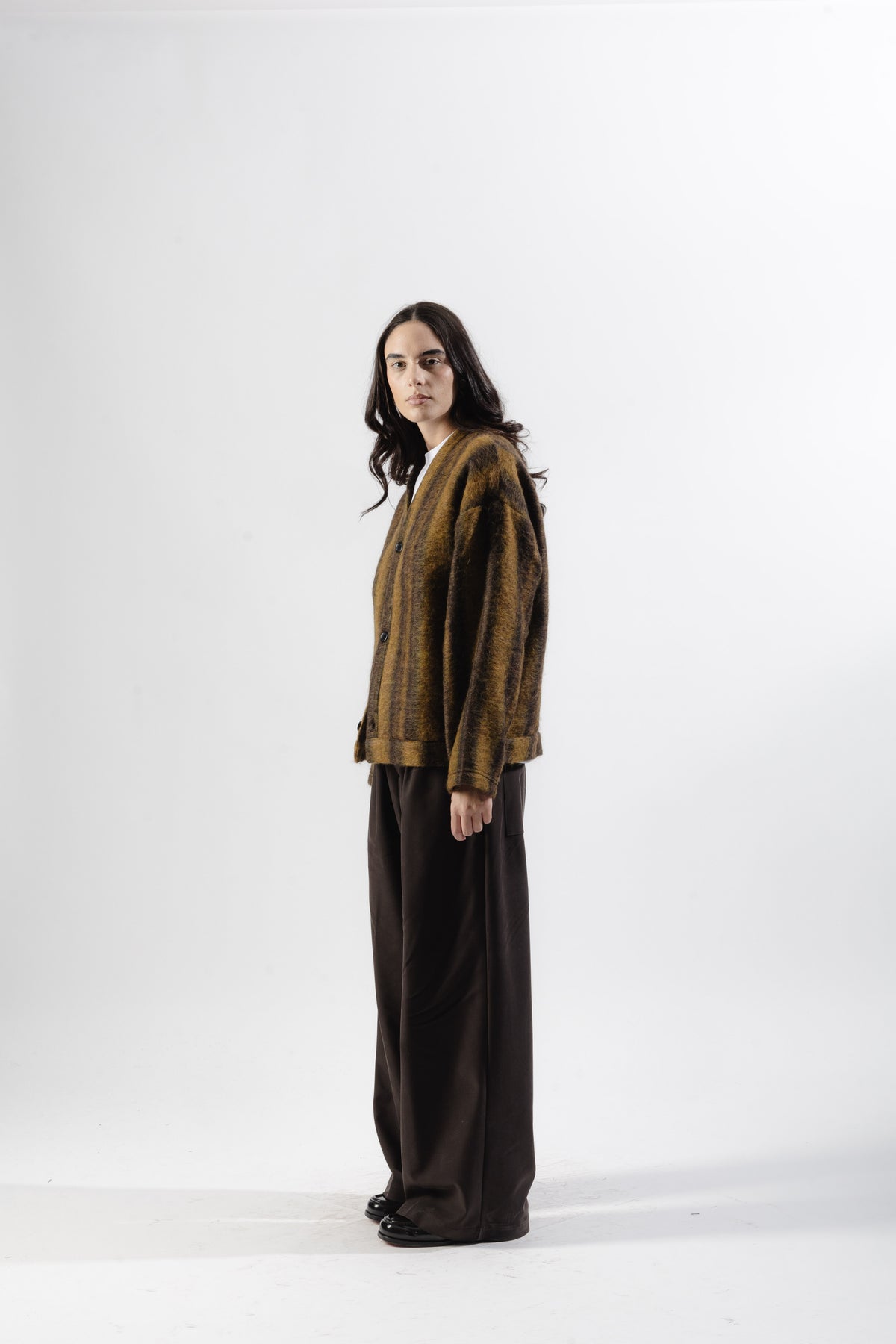 Mustard / Dark Brown Mohair Cardigan