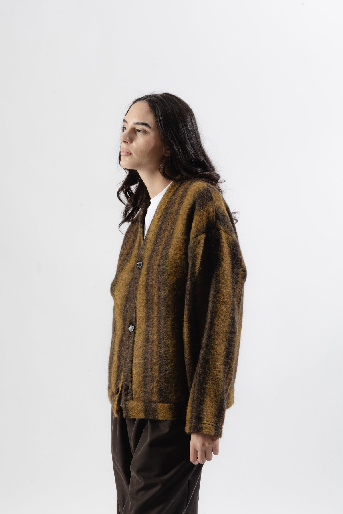 Mustard / Dark Brown Mohair Cardigan