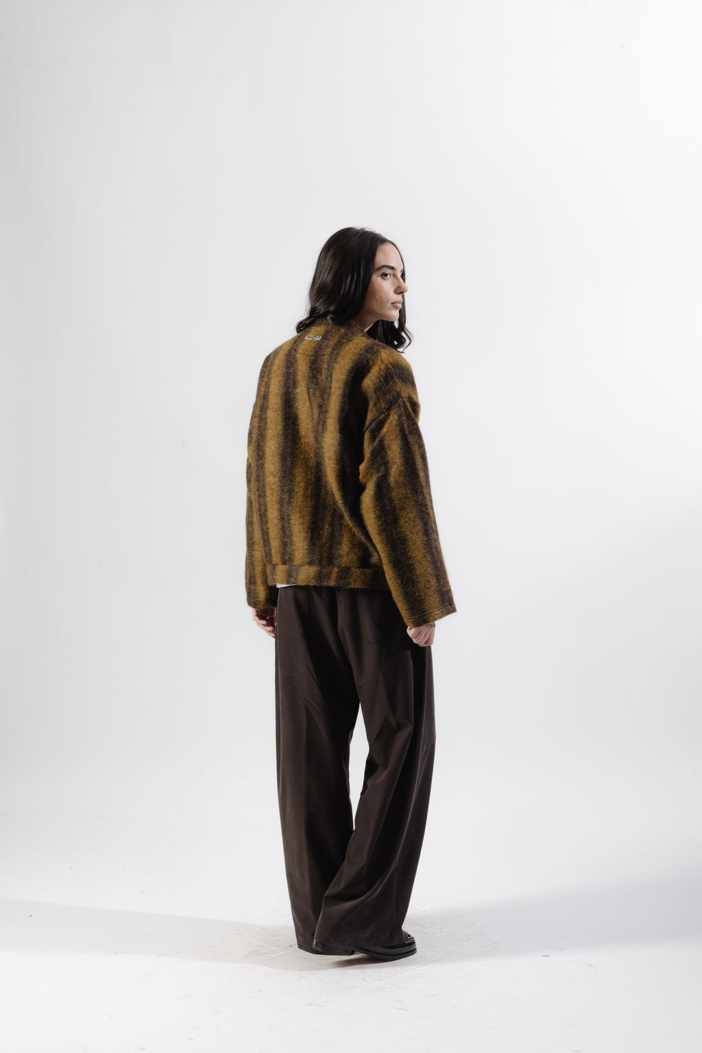 Mustard / Dark Brown Mohair Cardigan