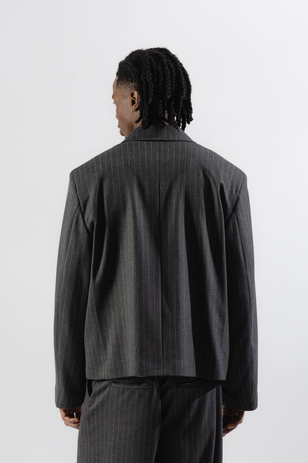 Grey Pinstripe Cropped Single-Breasted Blazer