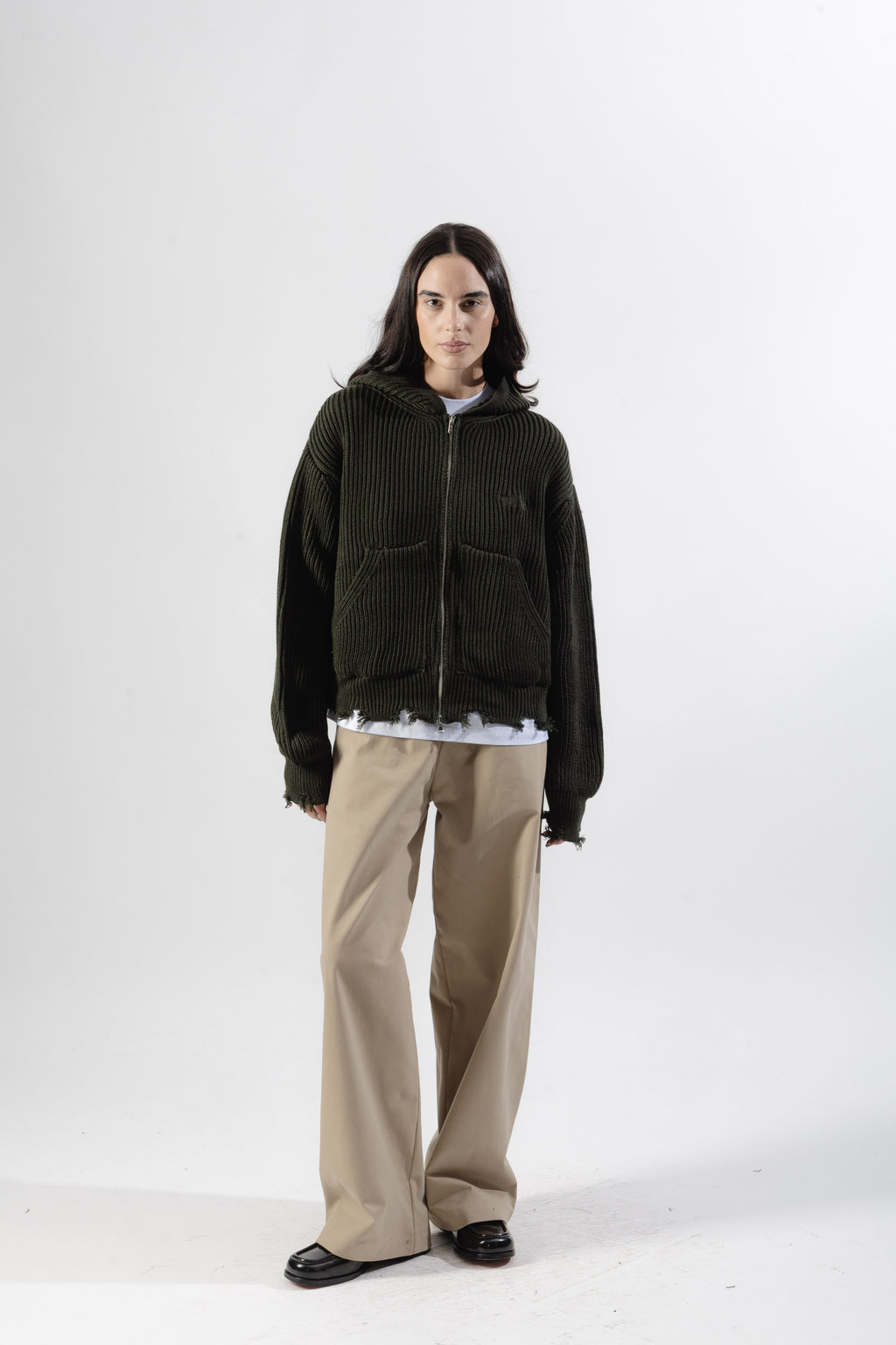 Green Full-Zip Knit Hoodie