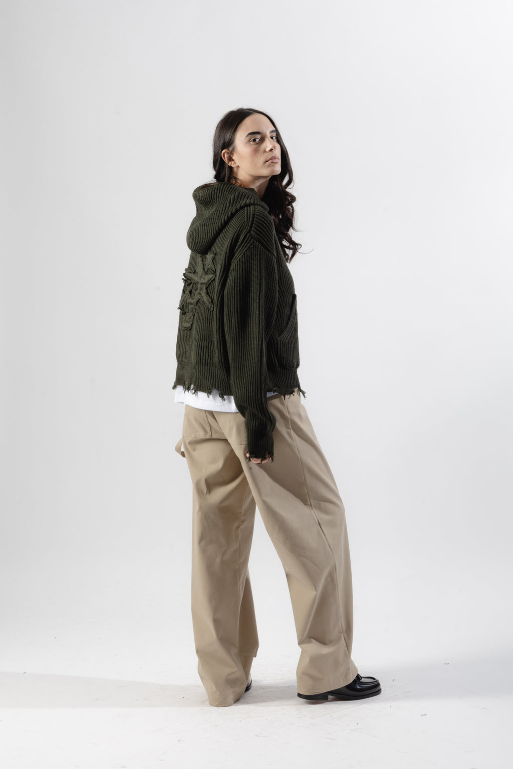 Green Full-Zip Knit Hoodie