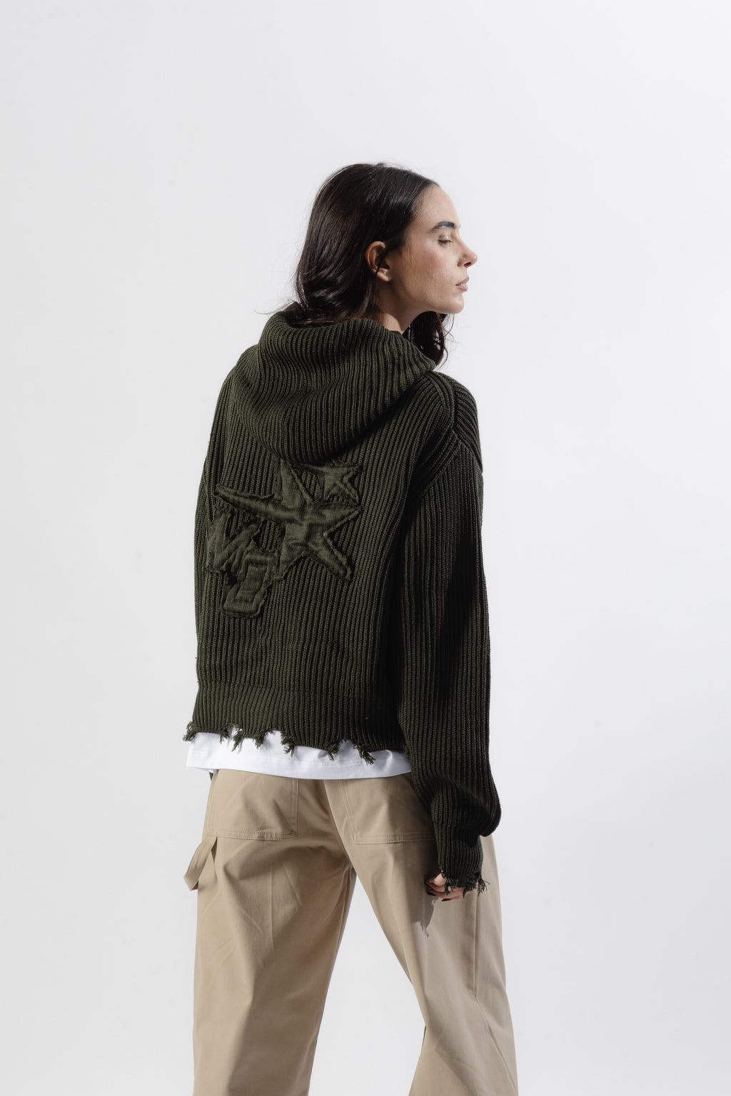 Green Full-Zip Knit Hoodie