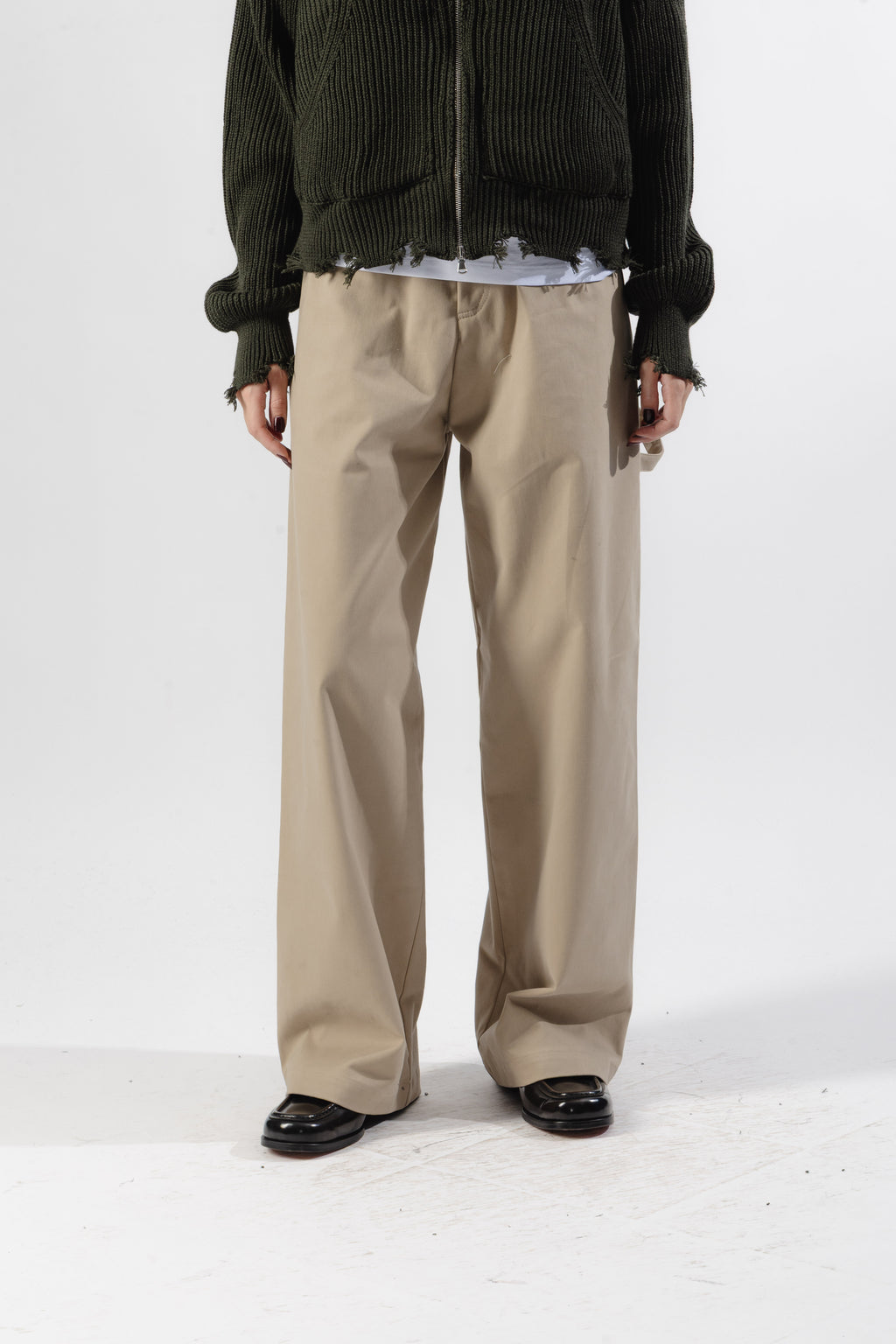 Beige Cotton Carpenter Pants