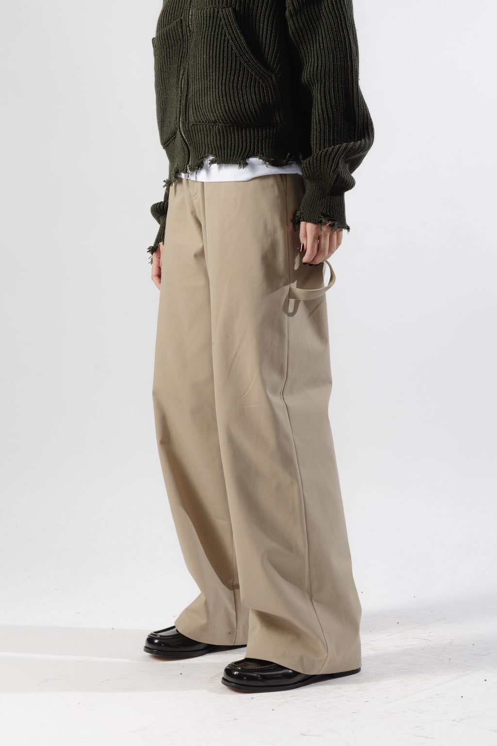 Beige Cotton Carpenter Pants