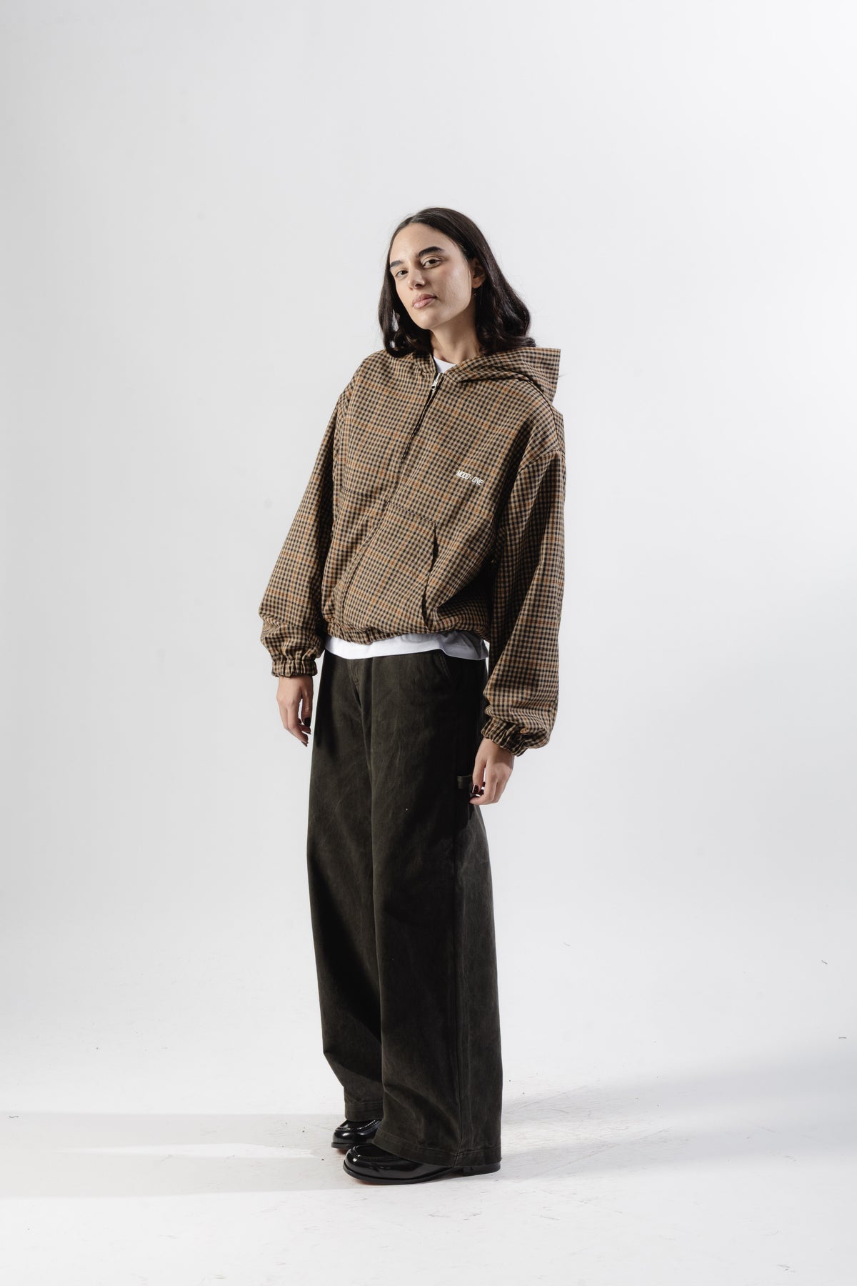 Black / Brown Tartan Reversible Zip Hoodie