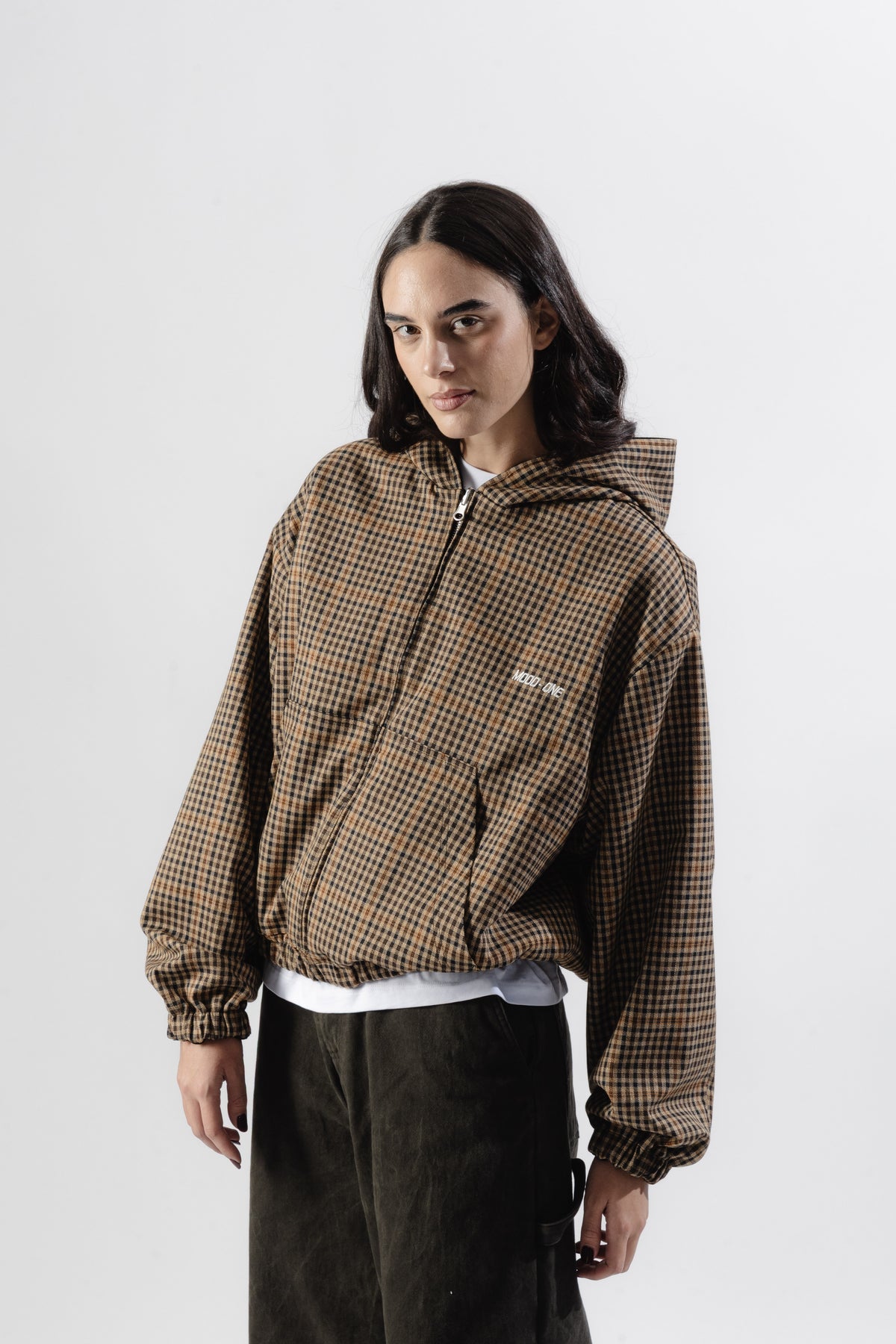 Black / Brown Tartan Reversible Zip Hoodie
