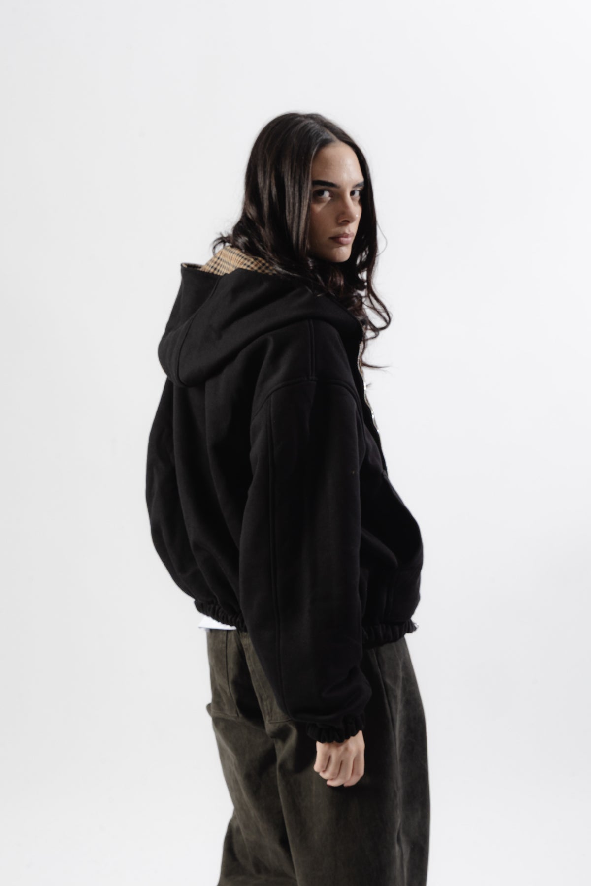 Black / Brown Tartan Reversible Zip Hoodie